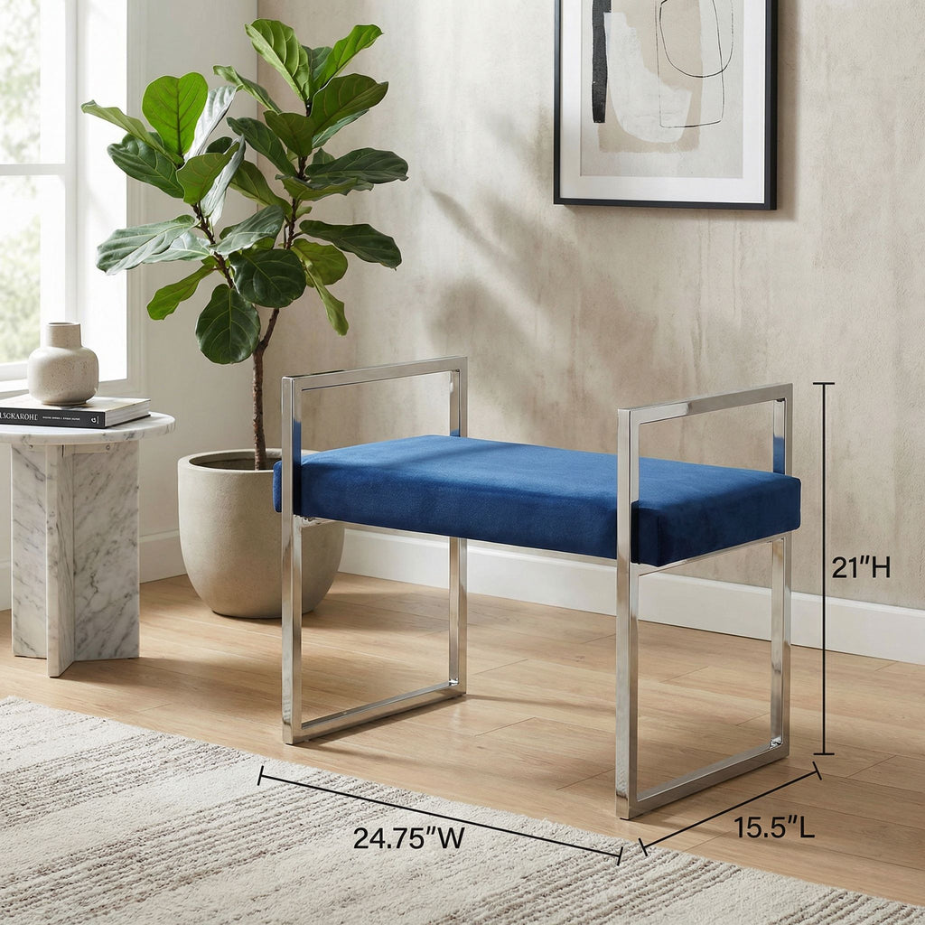 Anna Contemporary Velvet Bench, Blue