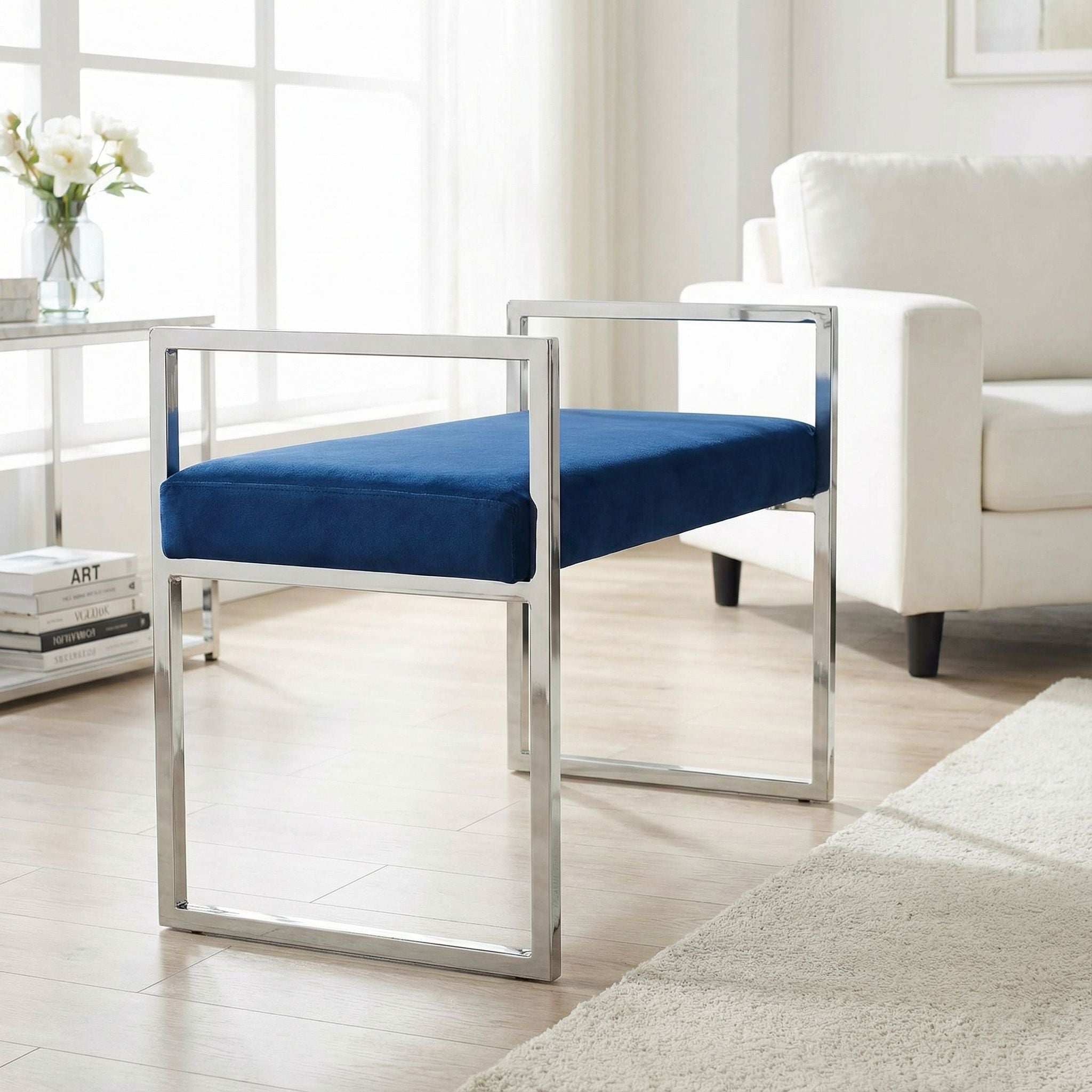 Anna Contemporary Velvet Bench, Blue