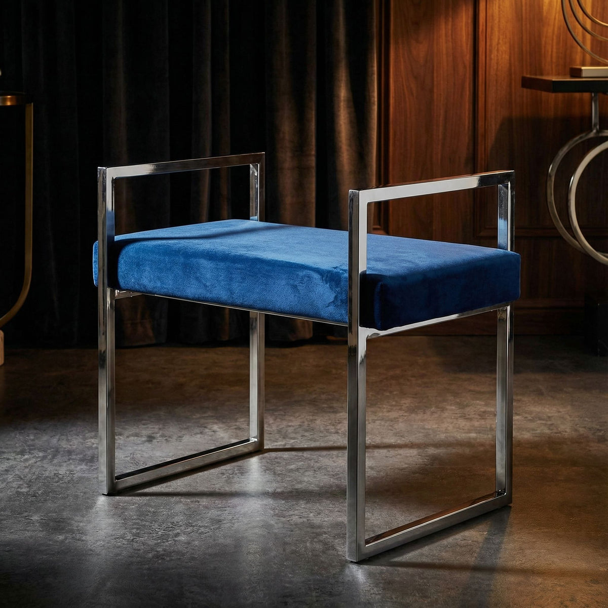 Anna Contemporary Velvet Bench, Blue
