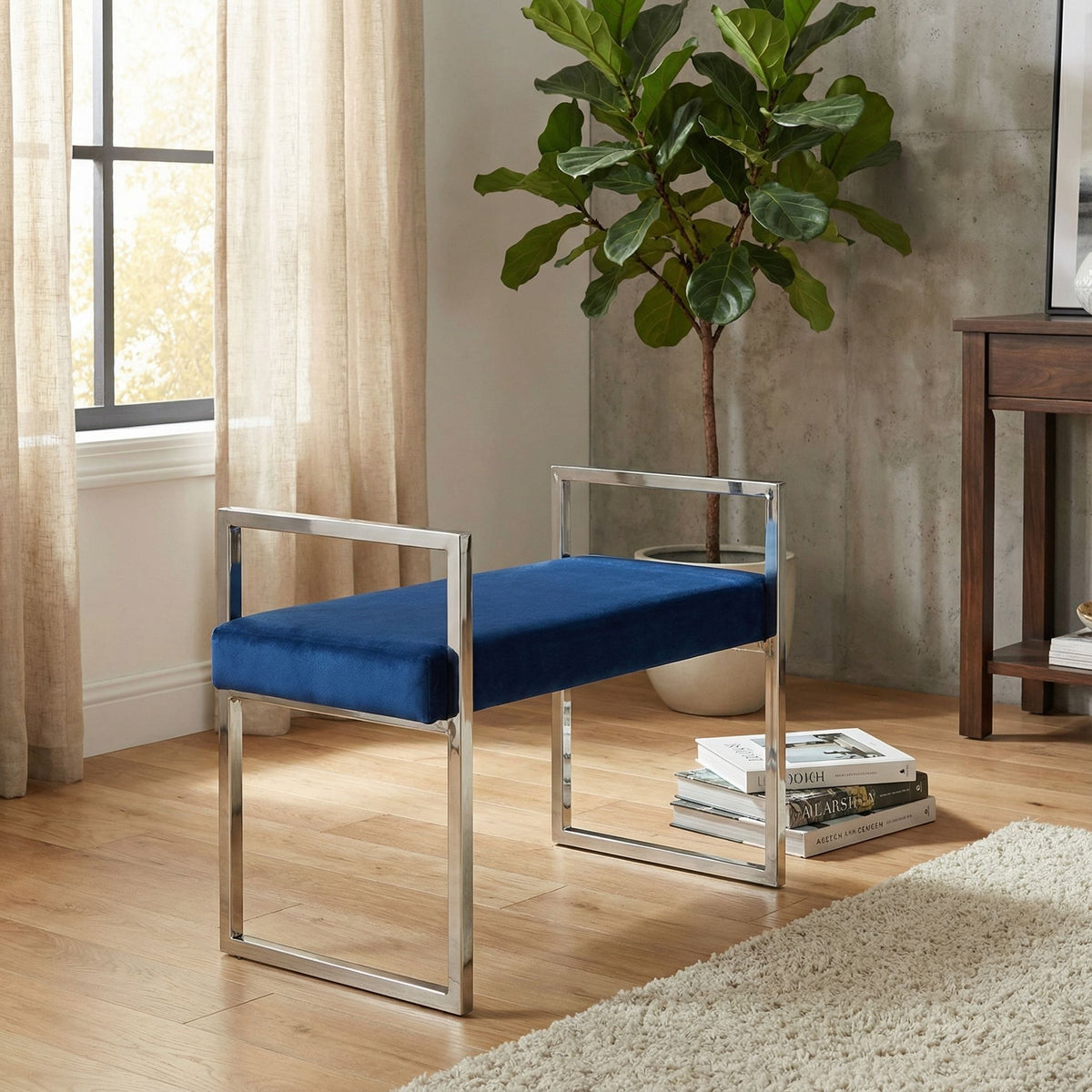Anna Contemporary Velvet Bench, Blue