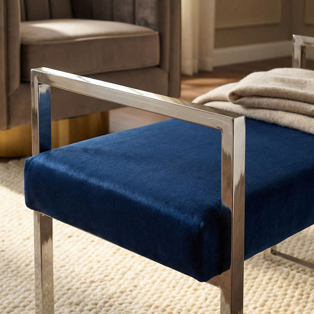 Anna Contemporary Velvet Bench, Blue