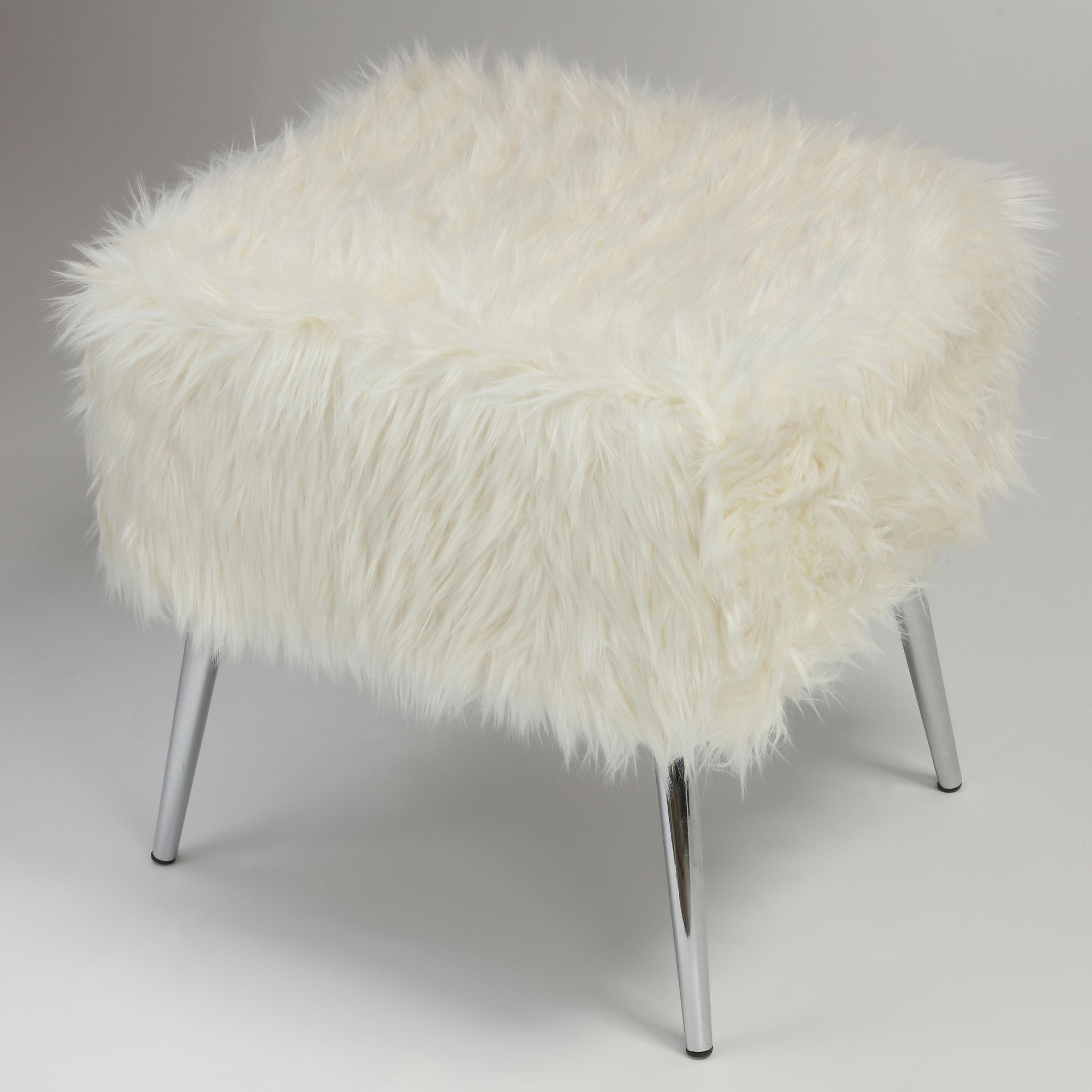 Olivia White Faux Fur Ottoman, 20"