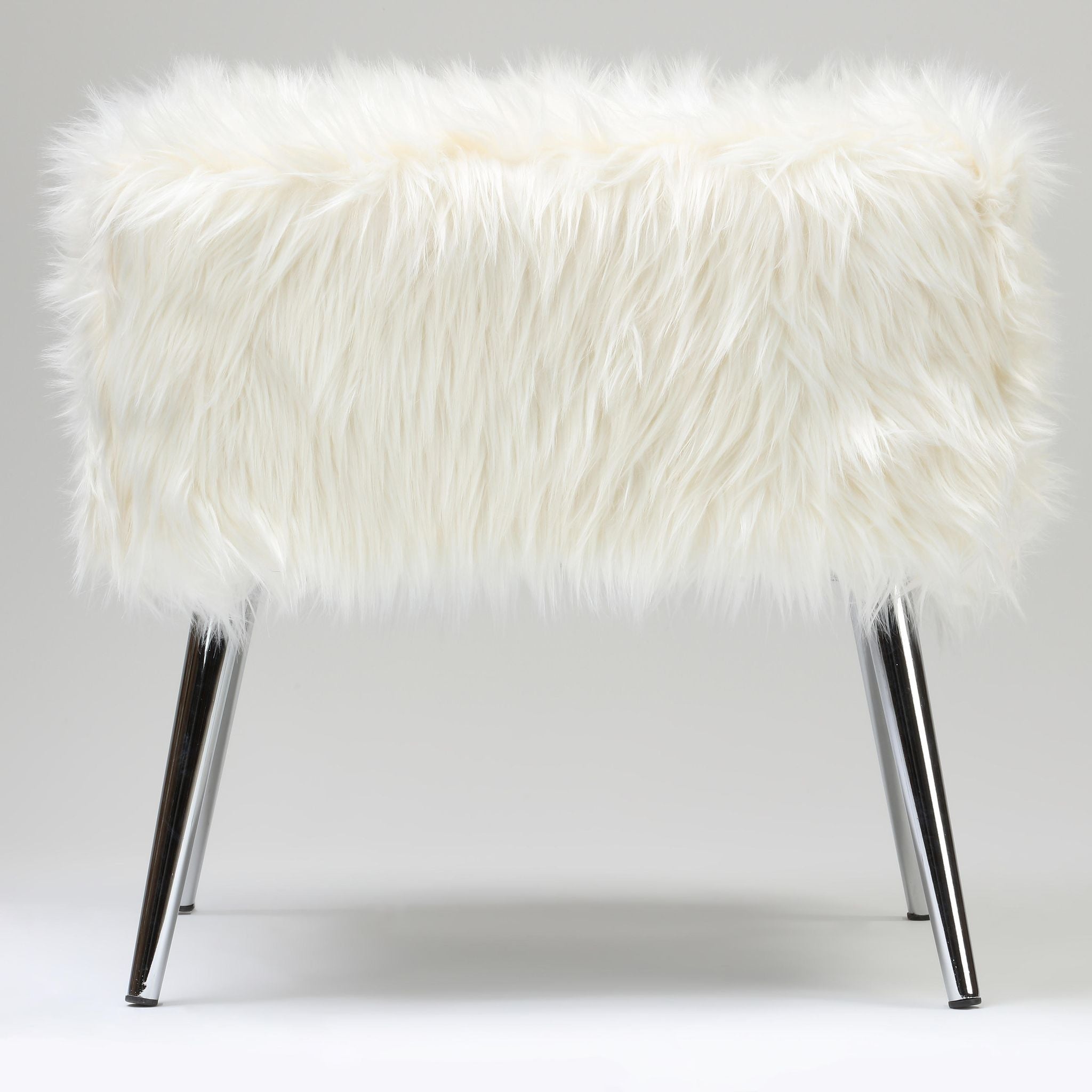 Olivia White Faux Fur Ottoman, 20"