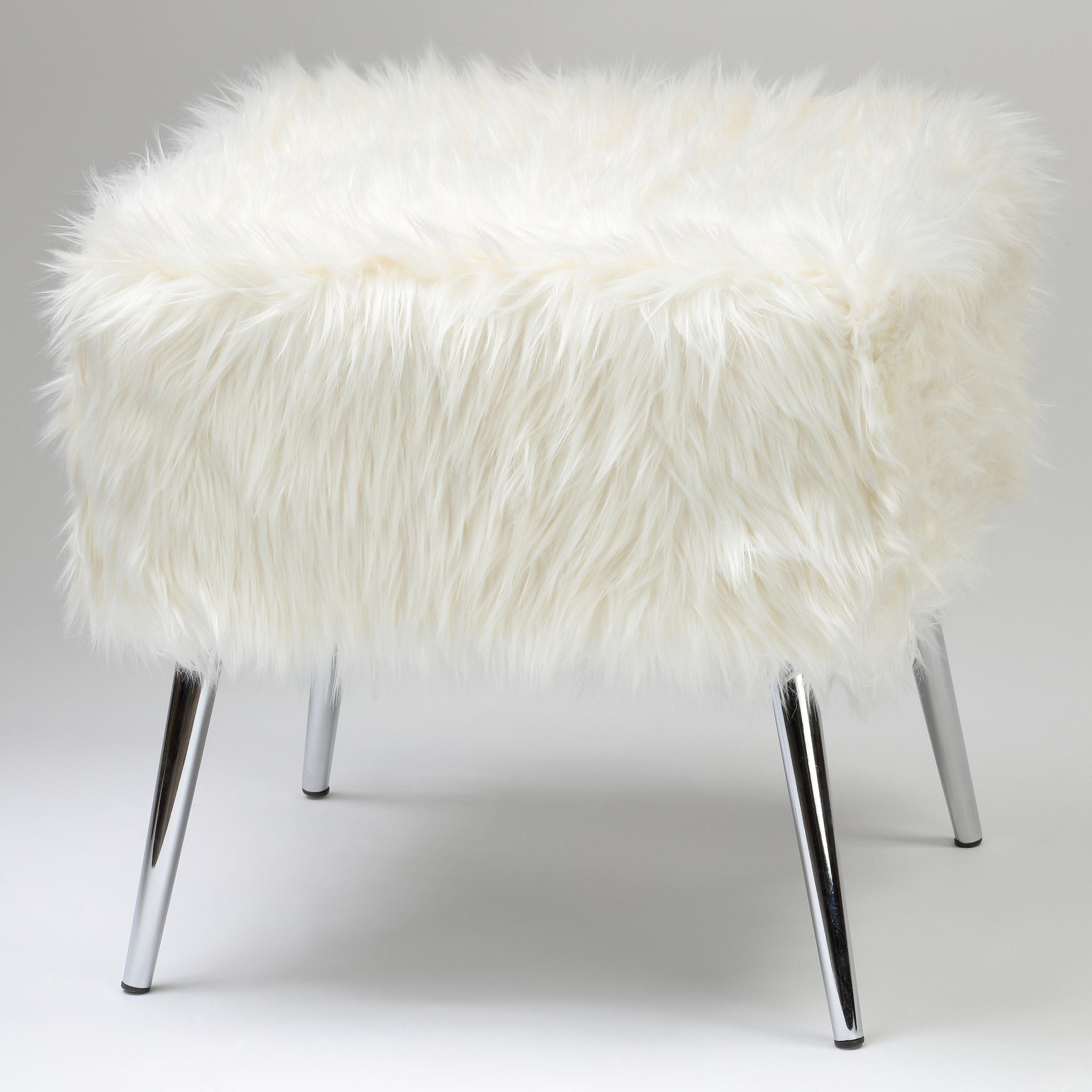 Olivia White Faux Fur Ottoman, 20"