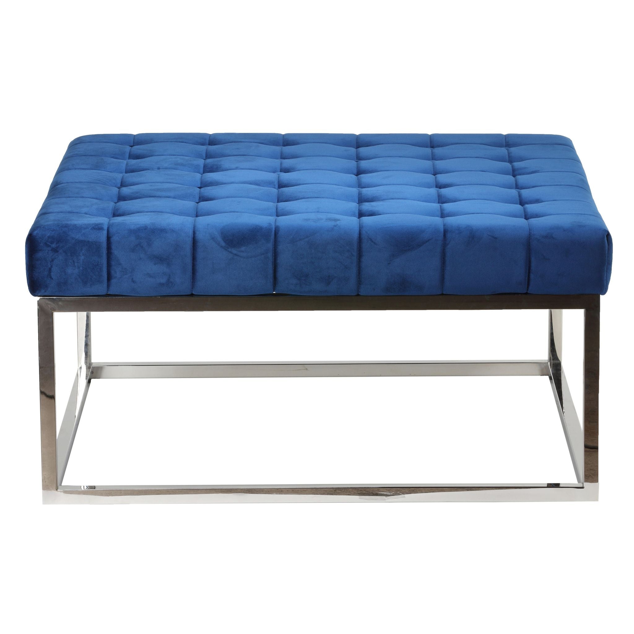 Caroline Tufted Velvet Ottoman, Blue