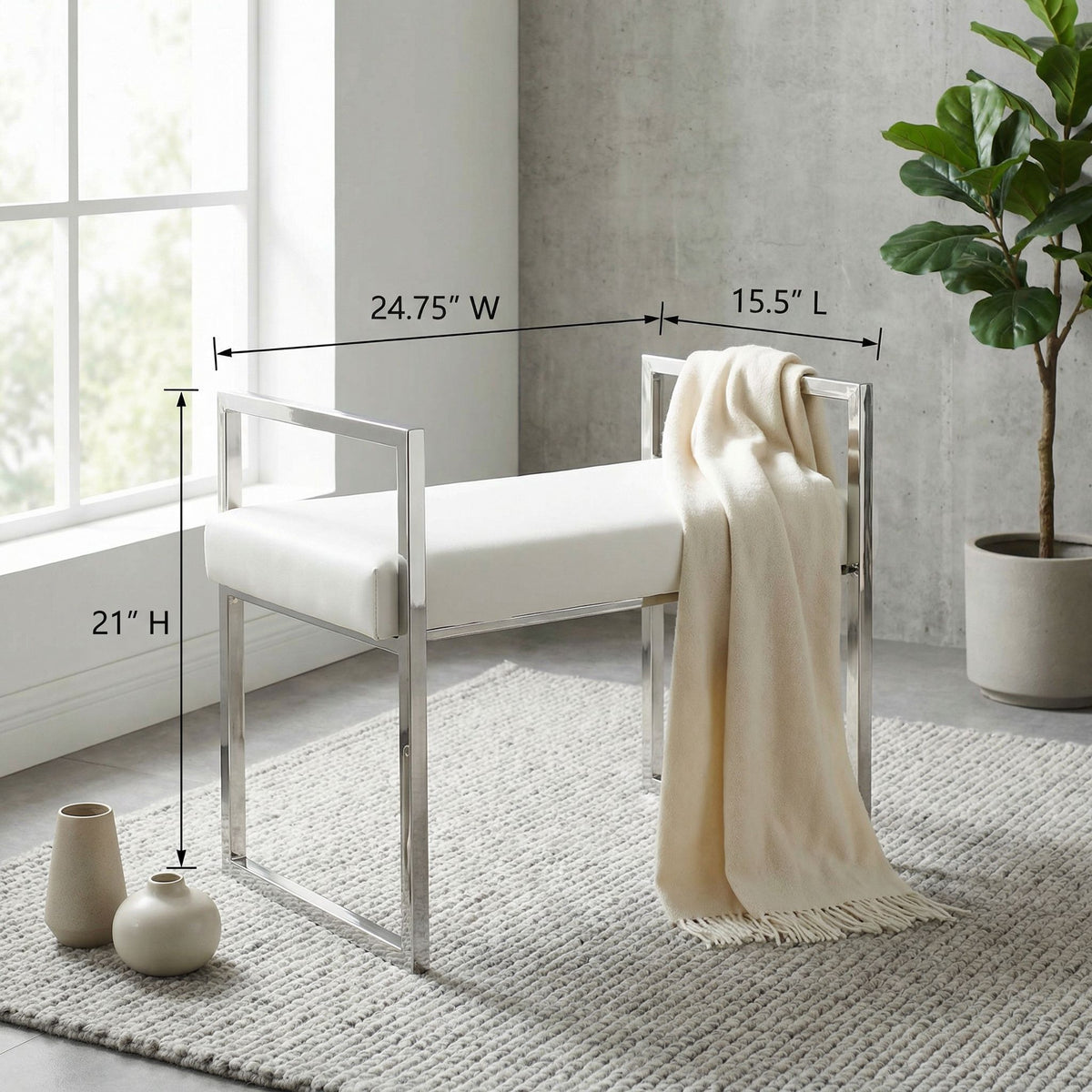 Anna Contemporary Leatherette Bench, White