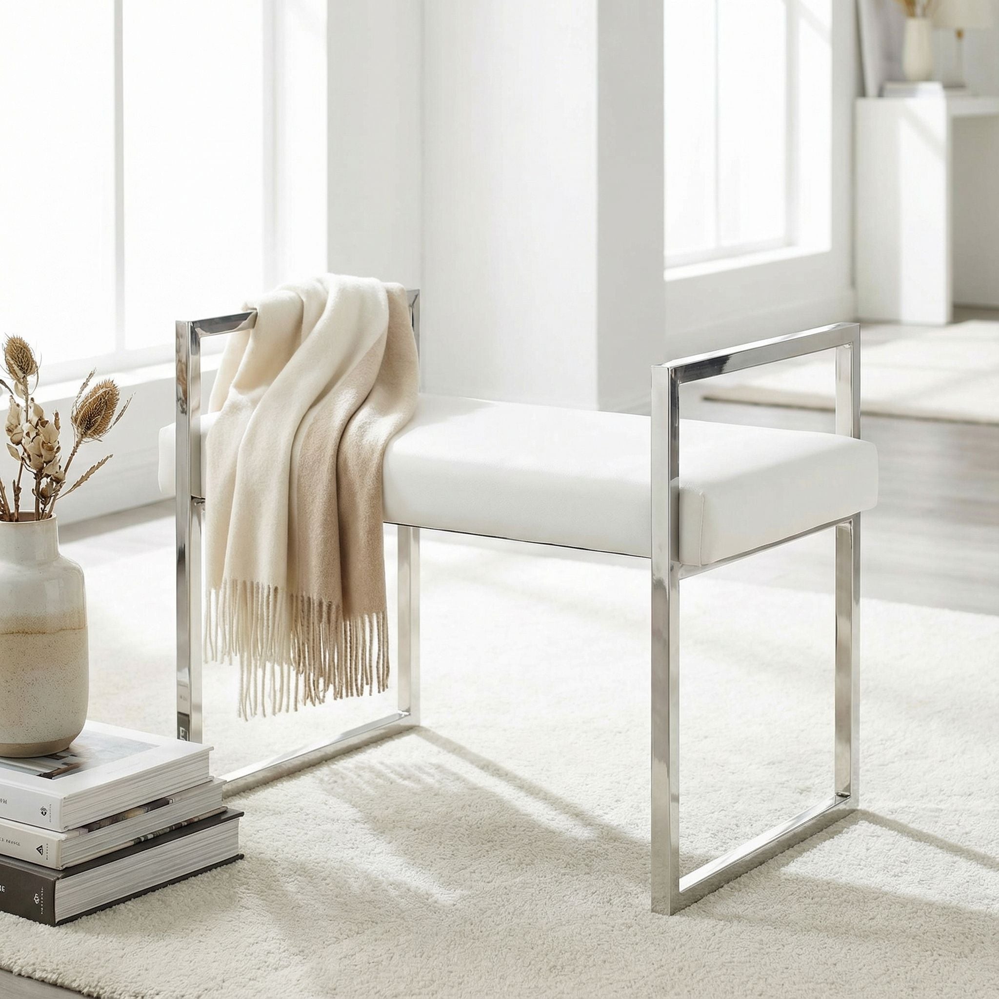 Anna Contemporary Leatherette Bench, White