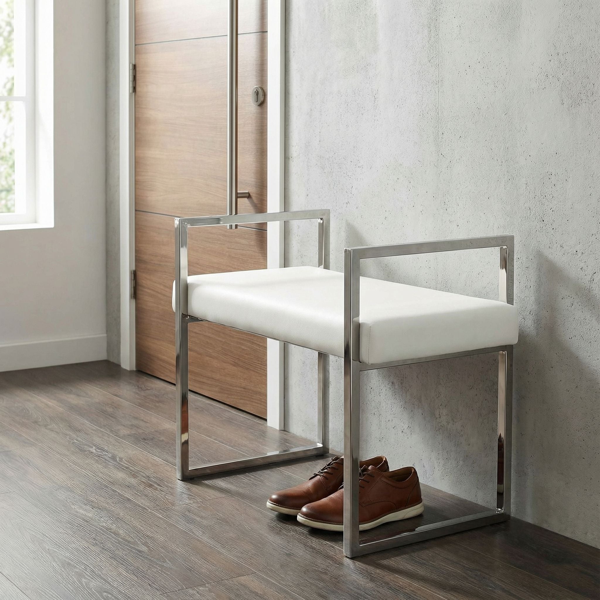 Anna Contemporary Leatherette Bench, White