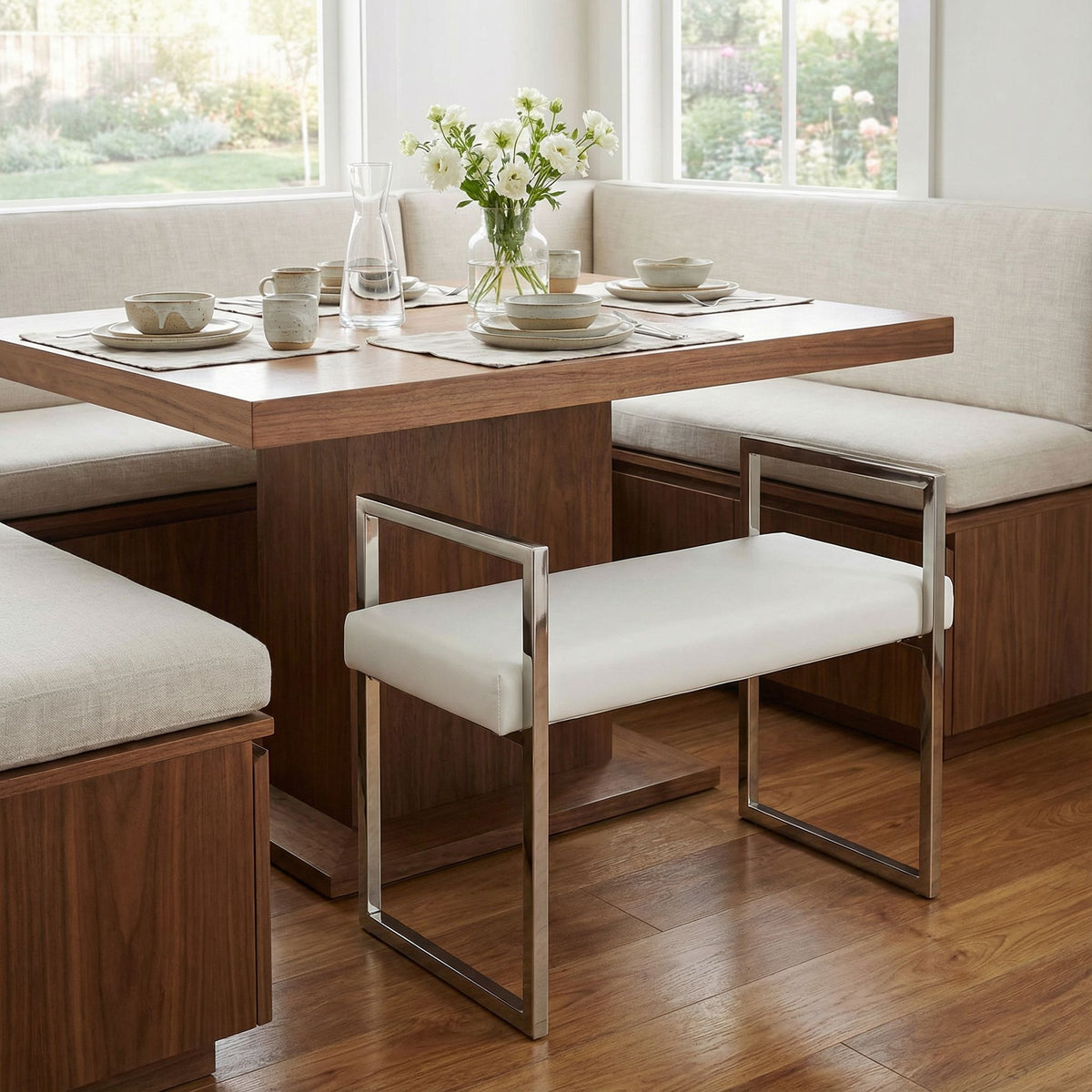Anna Contemporary Leatherette Bench, White