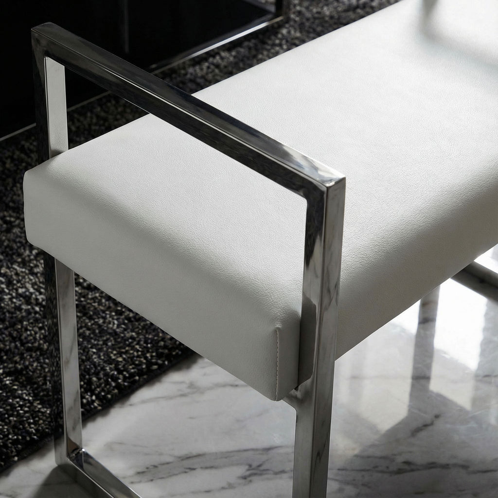 Anna Contemporary Leatherette Bench, White