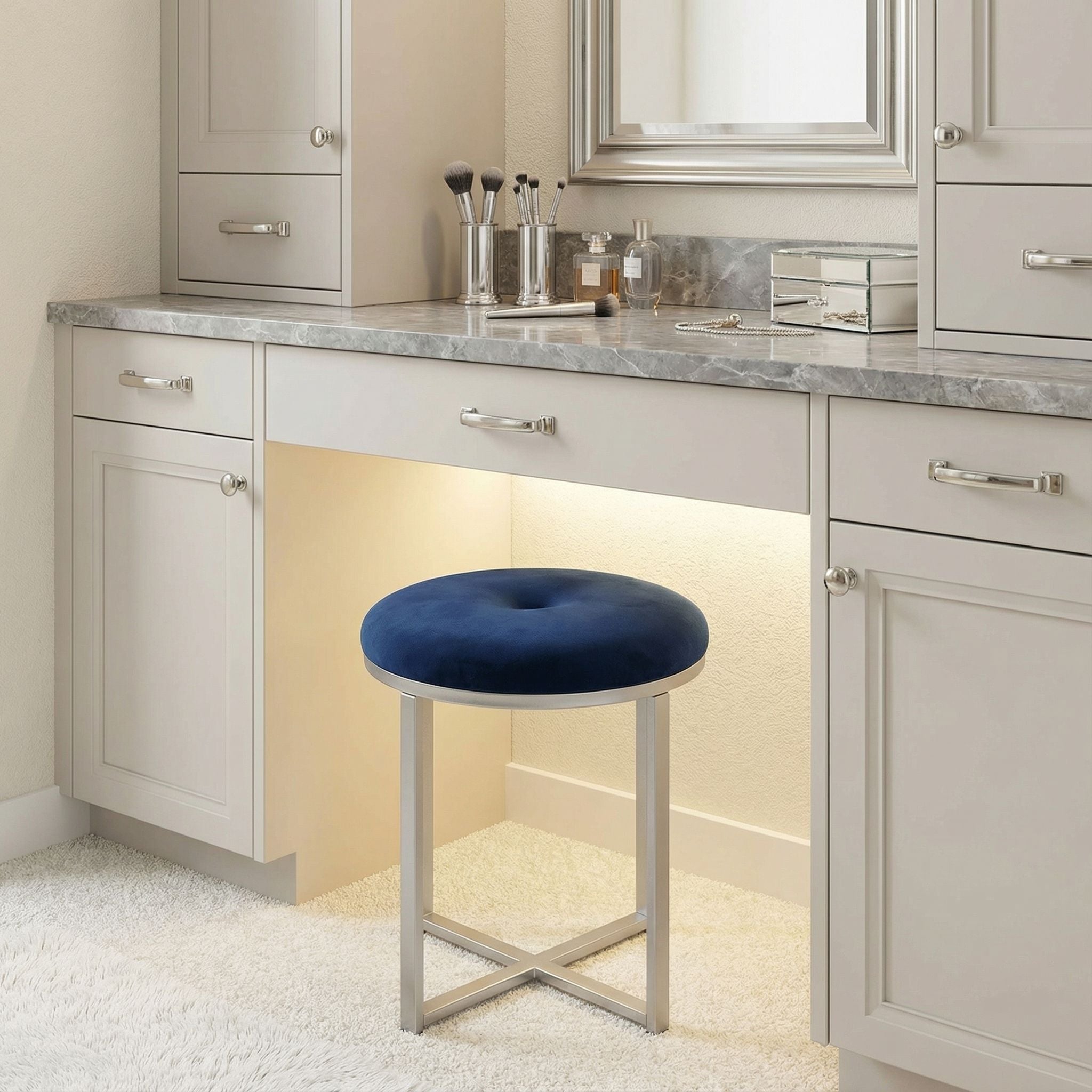 Samiya Round Ottoman Footstool, Navy