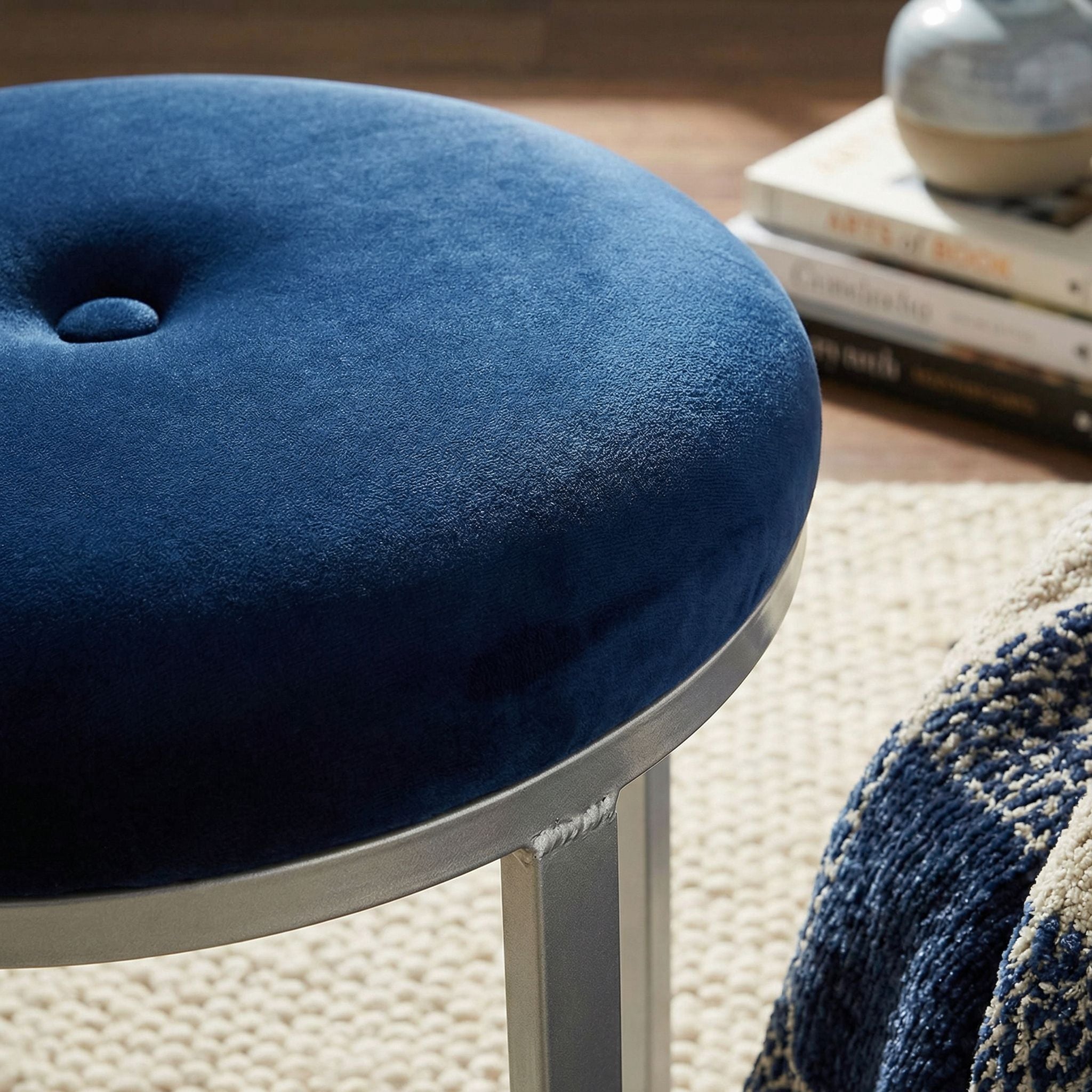 Samiya Round Ottoman Footstool, Navy
