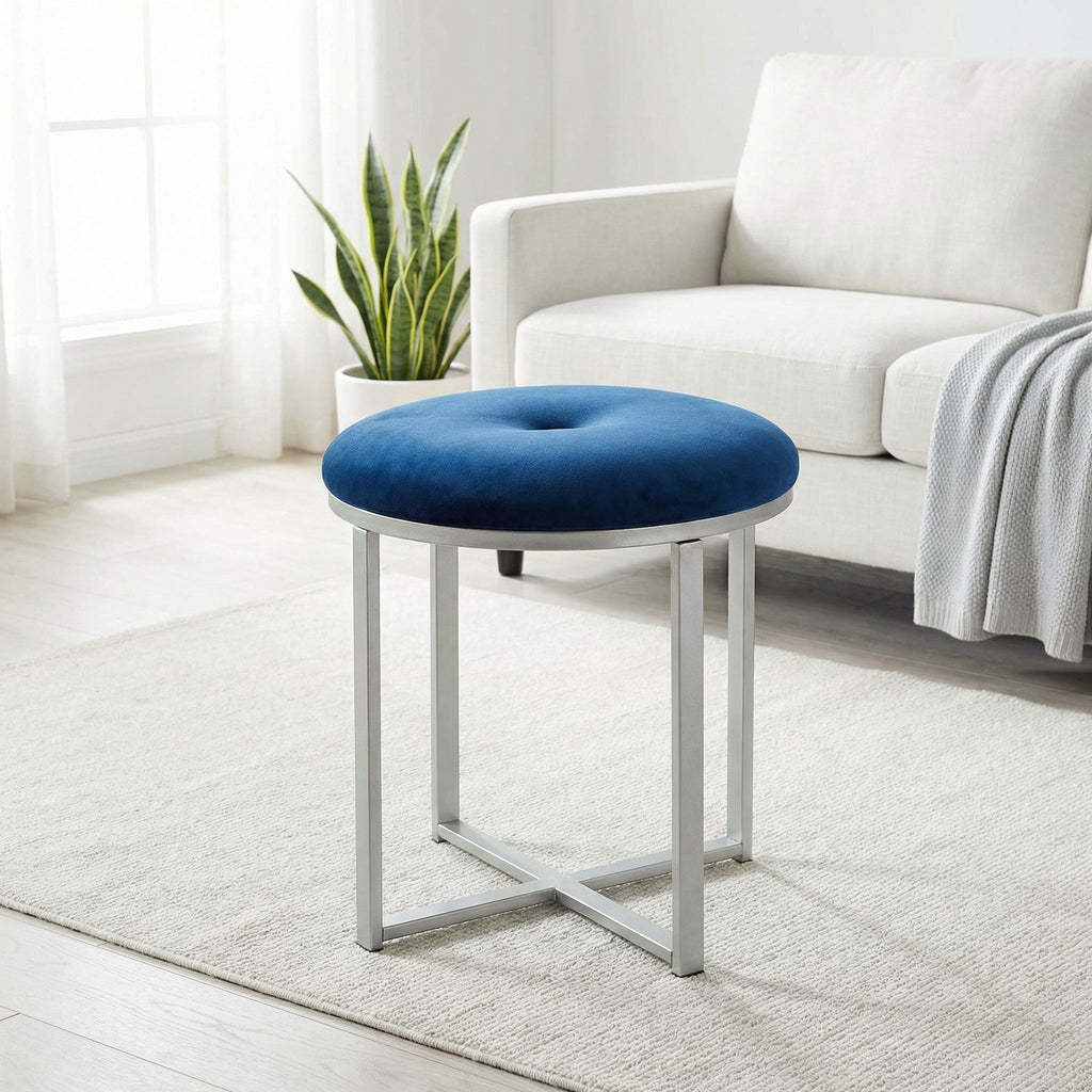 Samiya Round Ottoman Footstool, Navy