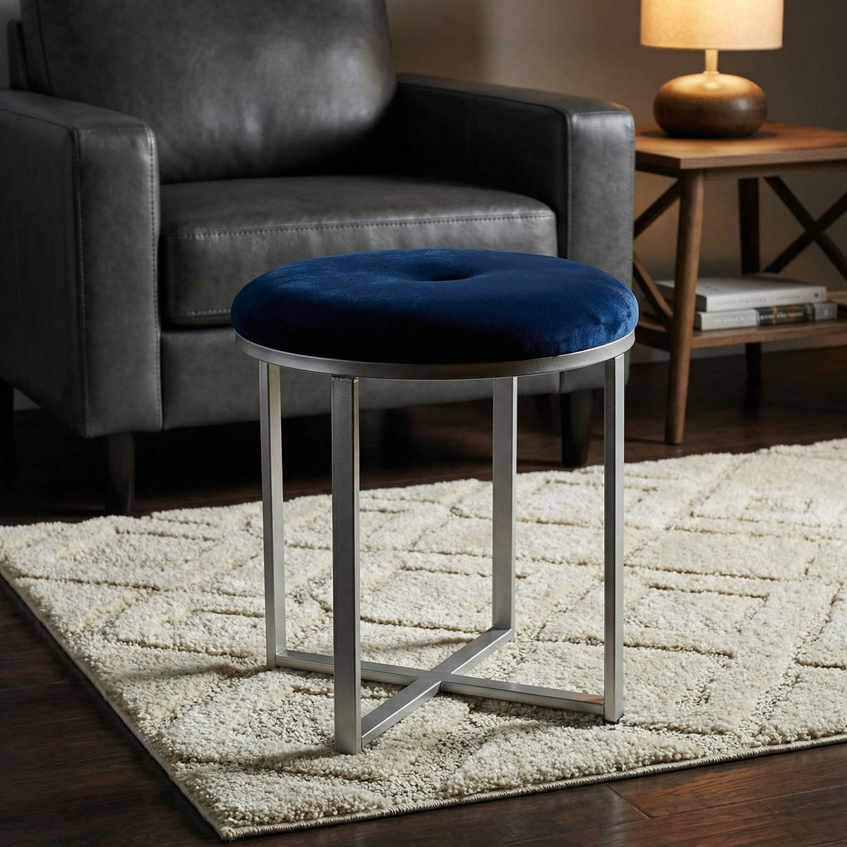 Samiya Round Ottoman Footstool, Navy