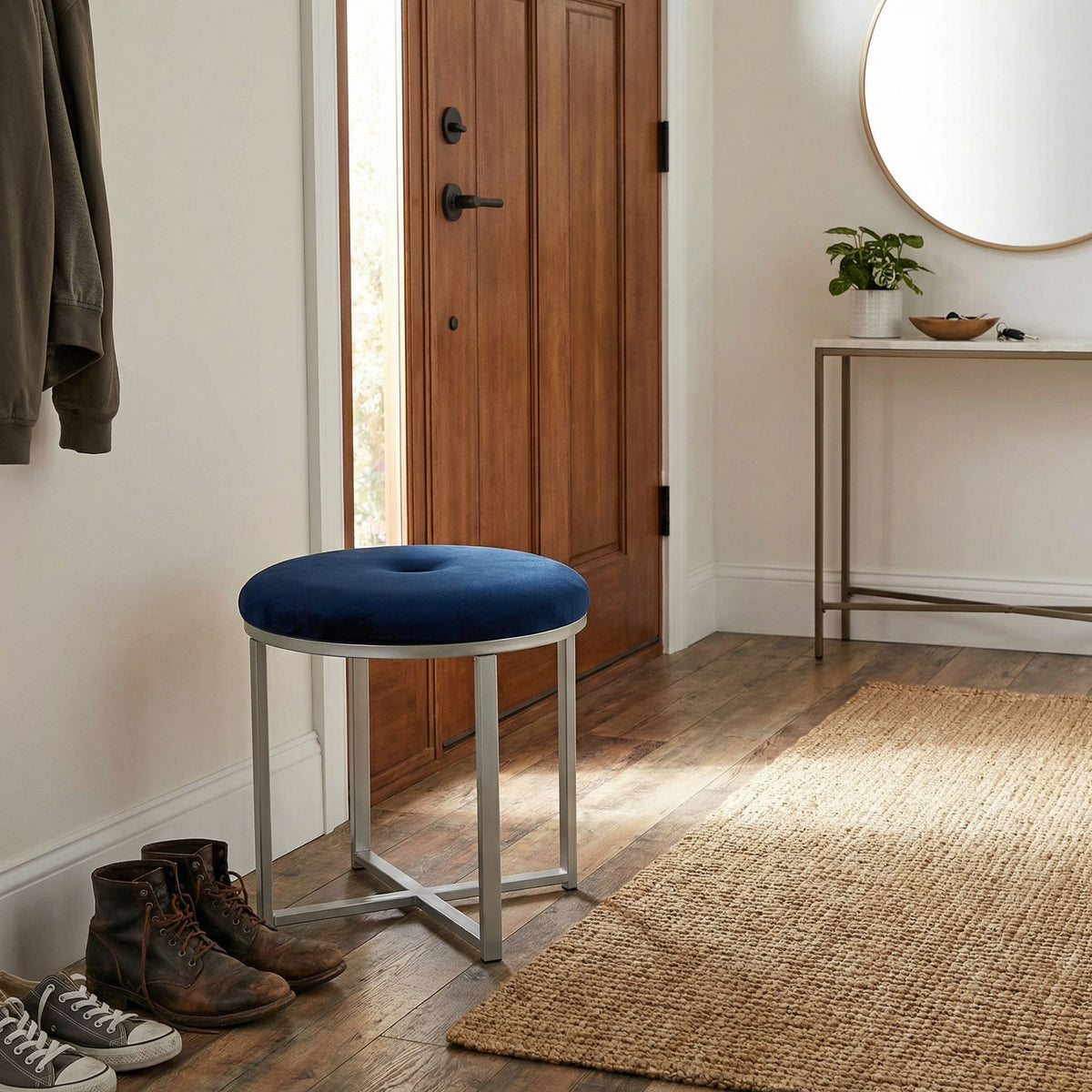 Samiya Round Ottoman Footstool, Navy