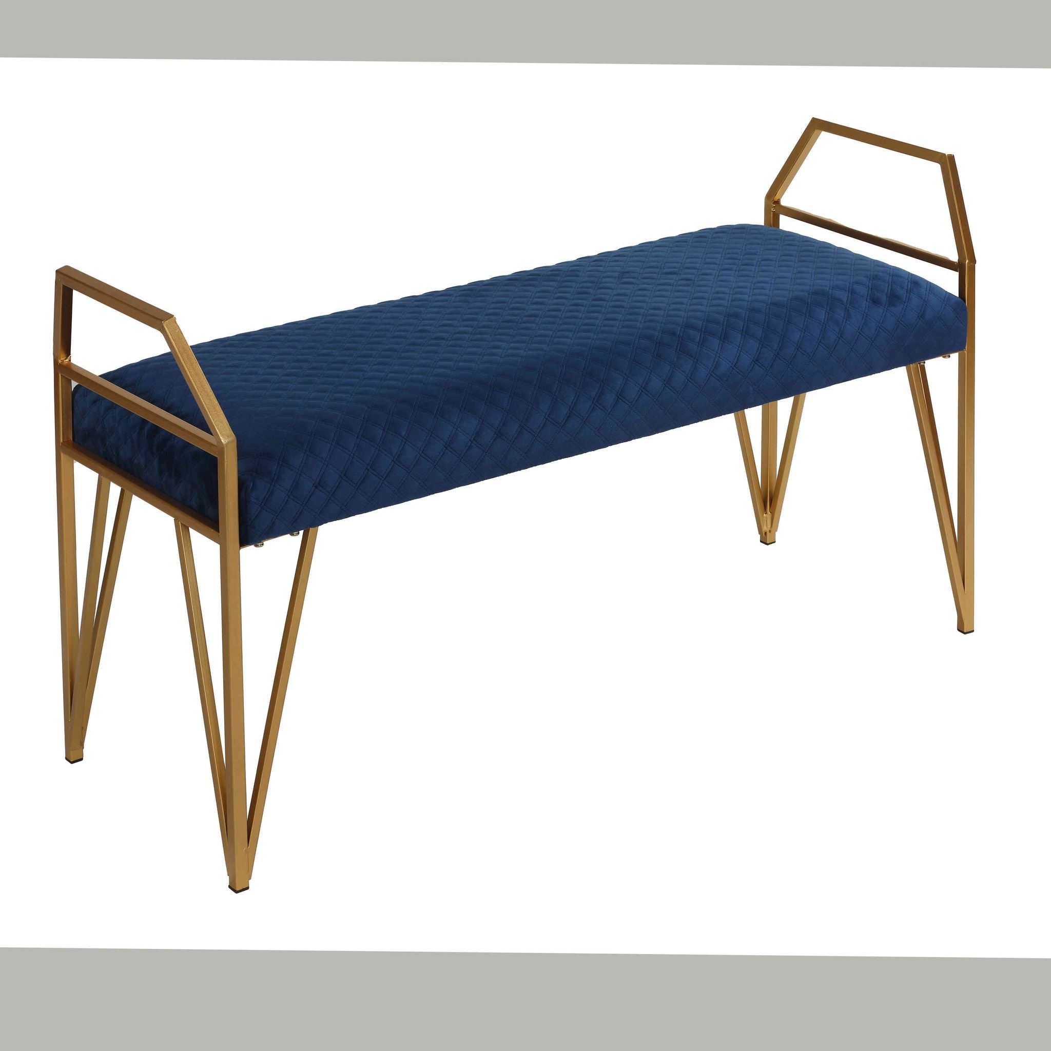 Danica Bench Ottoman, Navy Blue and Gold