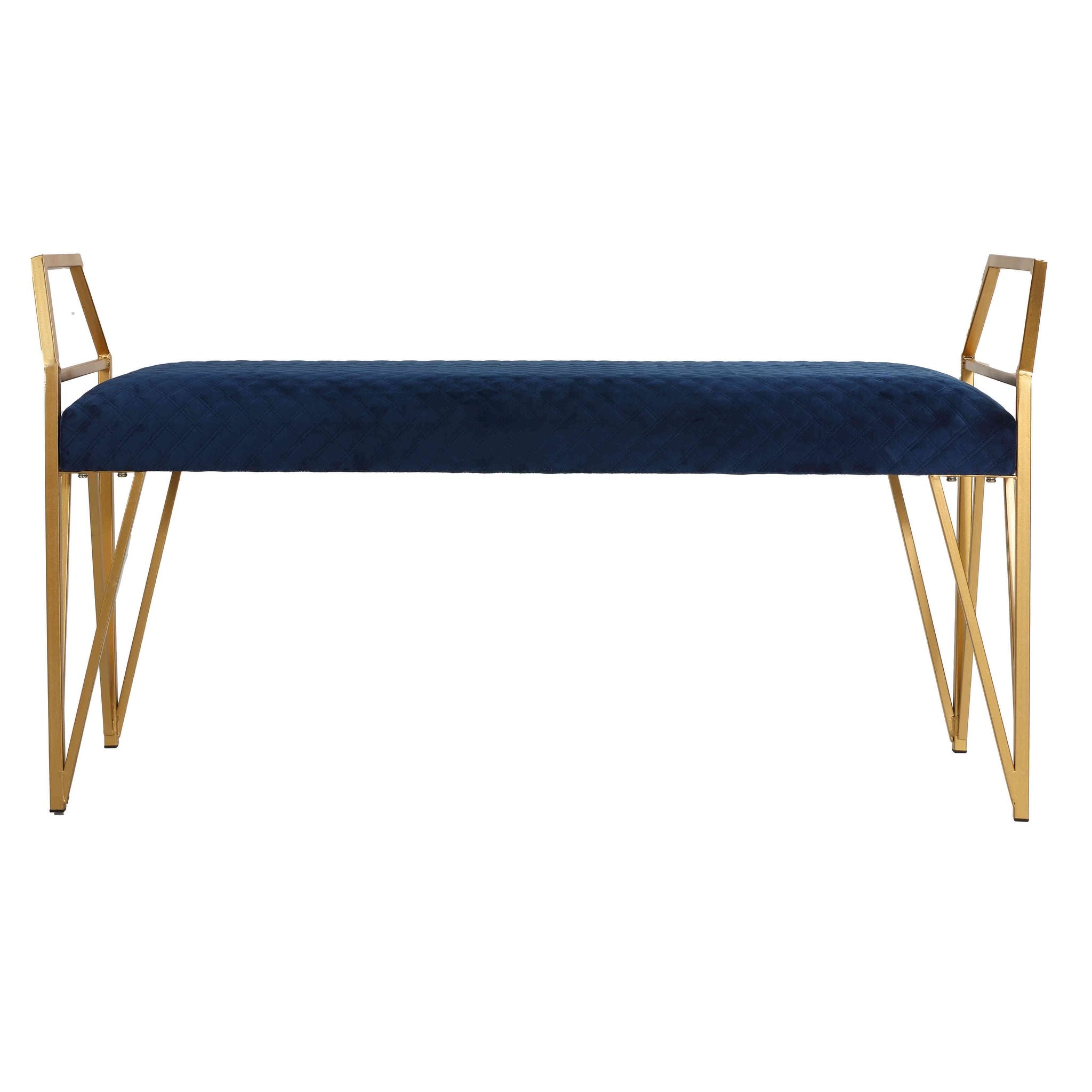 Danica Bench Ottoman, Navy Blue and Gold