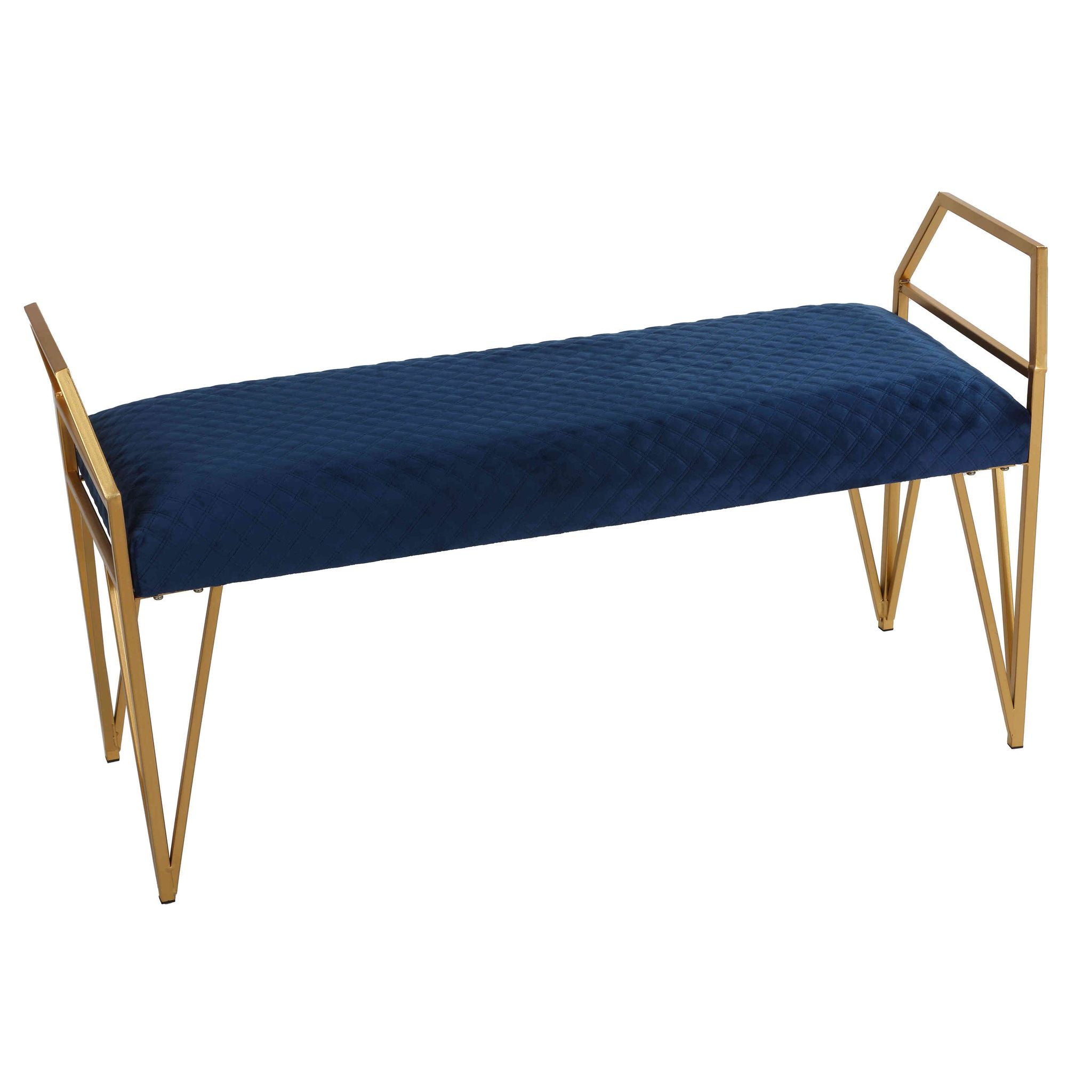 Danica Bench Ottoman, Navy Blue and Gold
