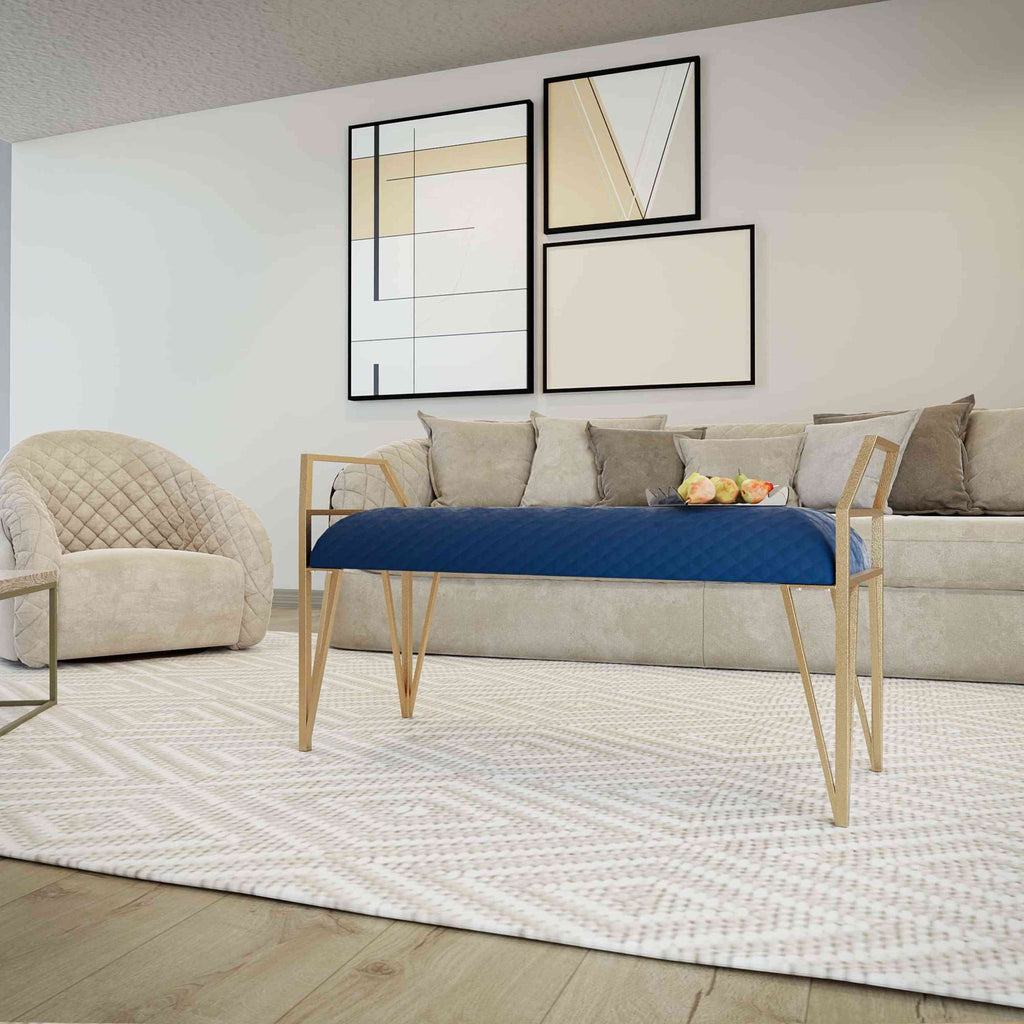 Danica Bench Ottoman, Navy Blue and Gold