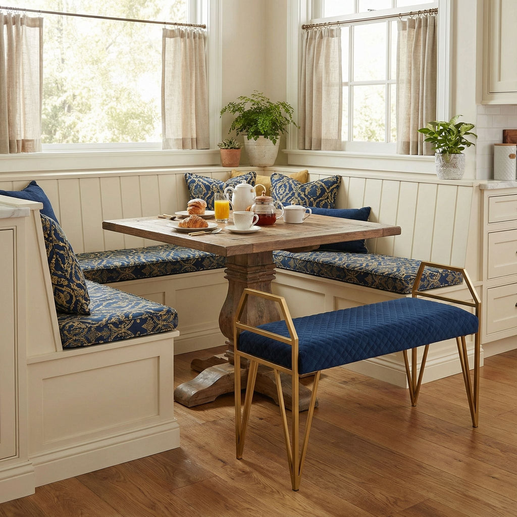 Danica Bench Ottoman, Navy Blue and Gold