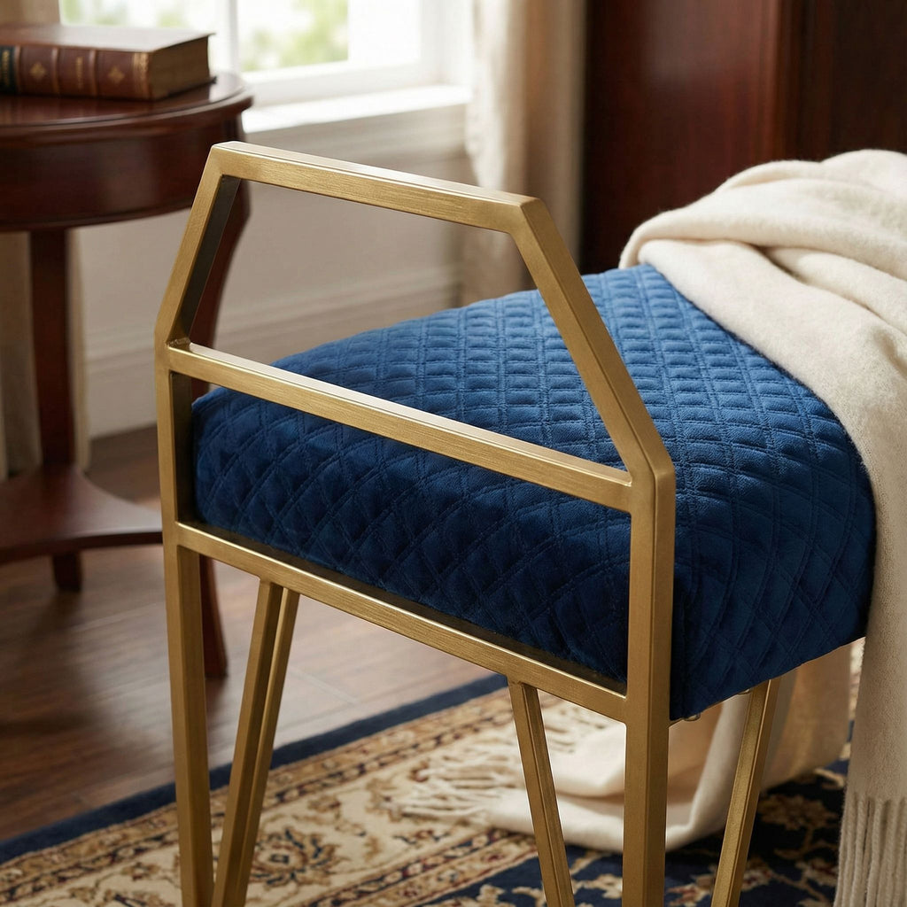 Danica Bench Ottoman, Navy Blue and Gold
