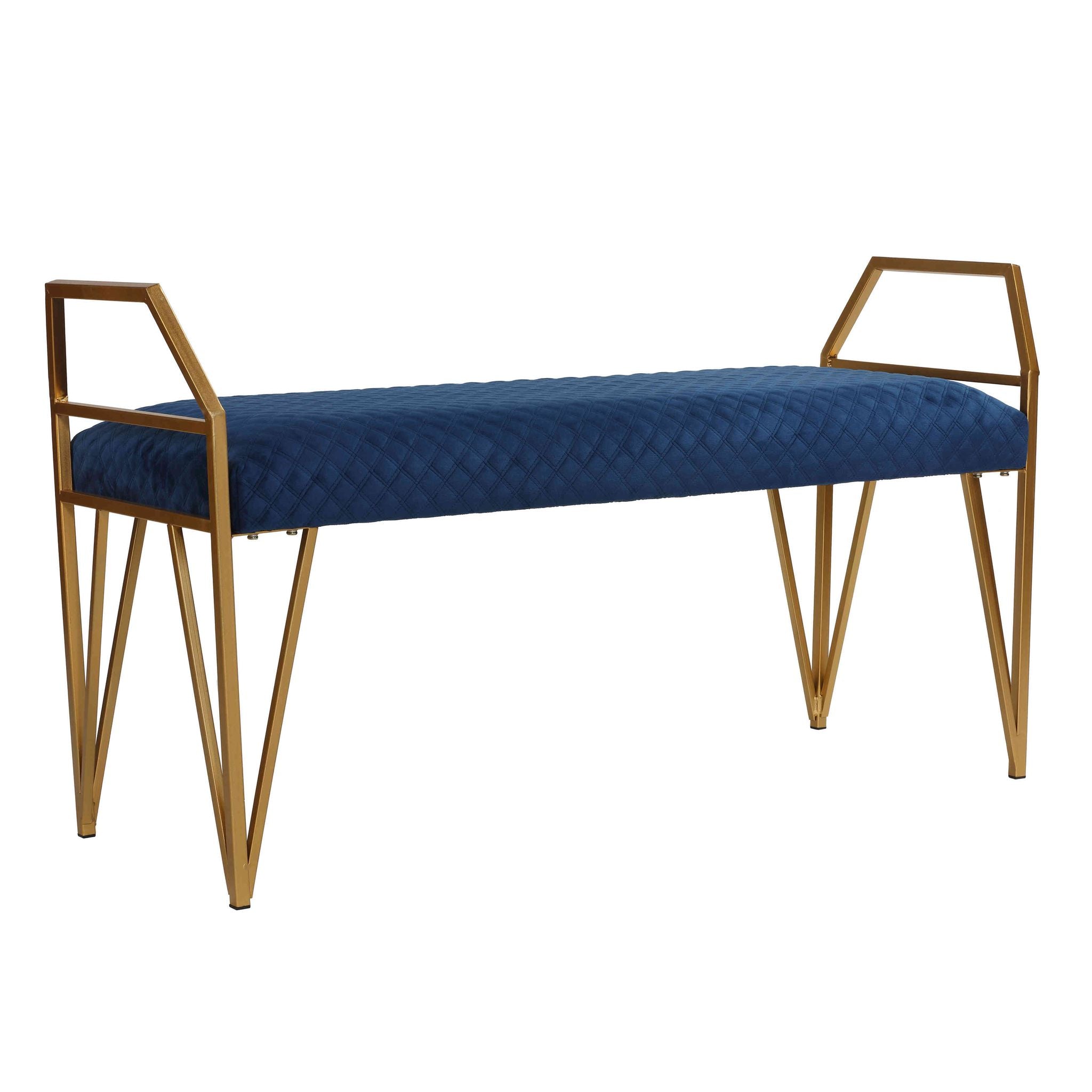 Danica Bench Ottoman, Navy Blue and Gold