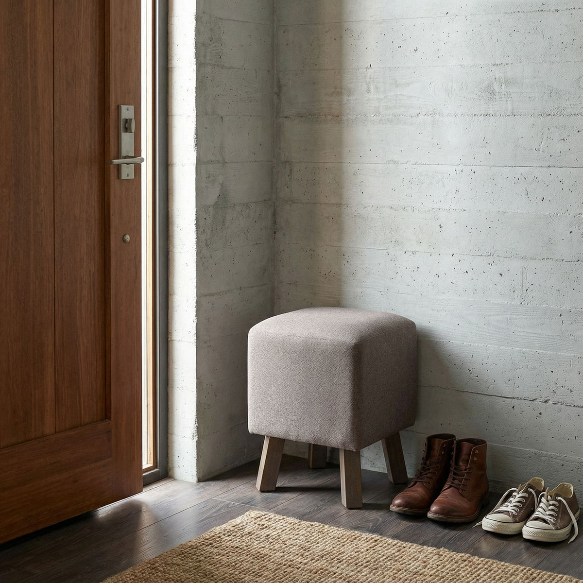 Cuba Square Ottoman, Taupe Fabric with Wood Legs