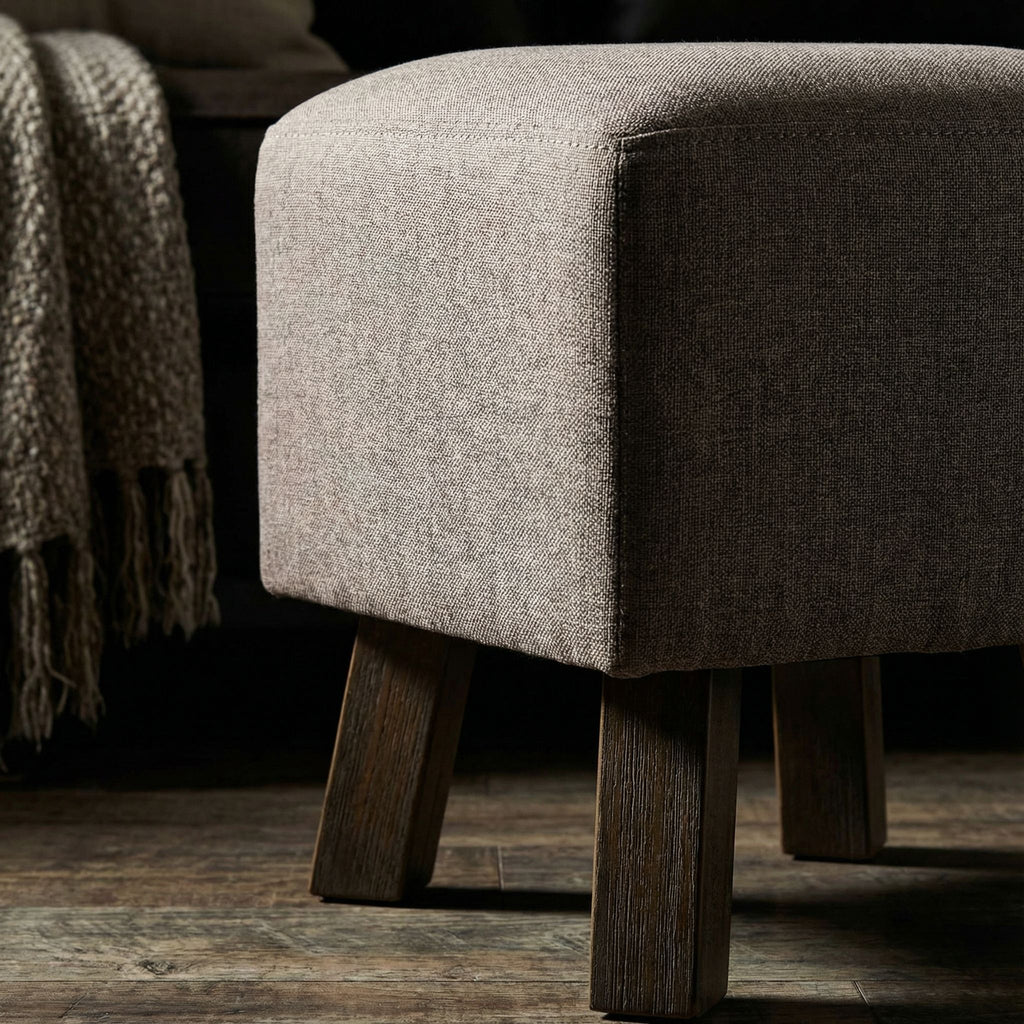 Cuba Square Ottoman, Taupe Fabric with Wood Legs