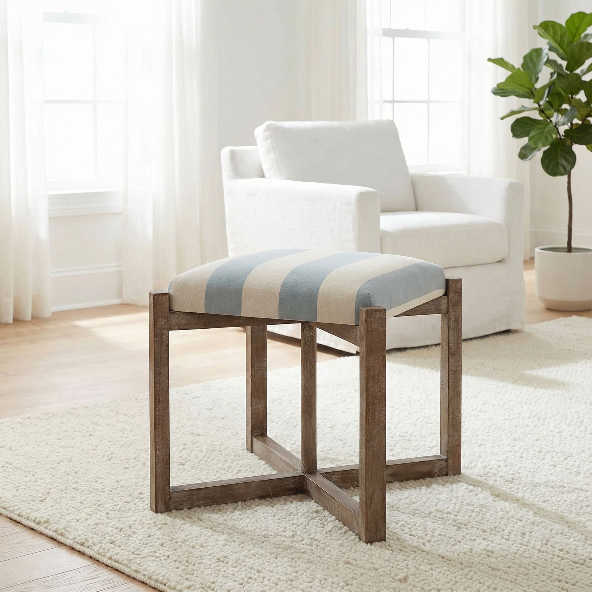 Monboy Square Ottoman 20" Height, Blue and White Striped