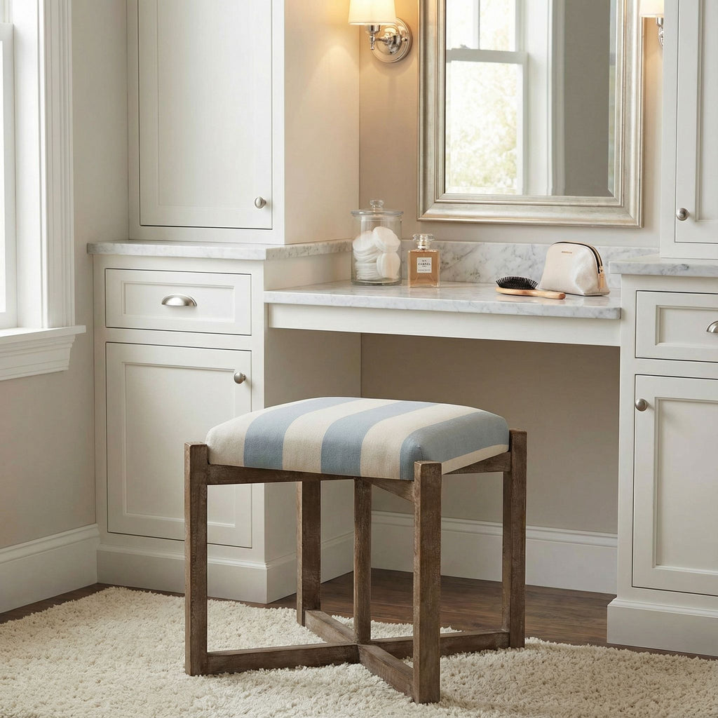Monboy Square Ottoman 20" Height, Blue and White Striped
