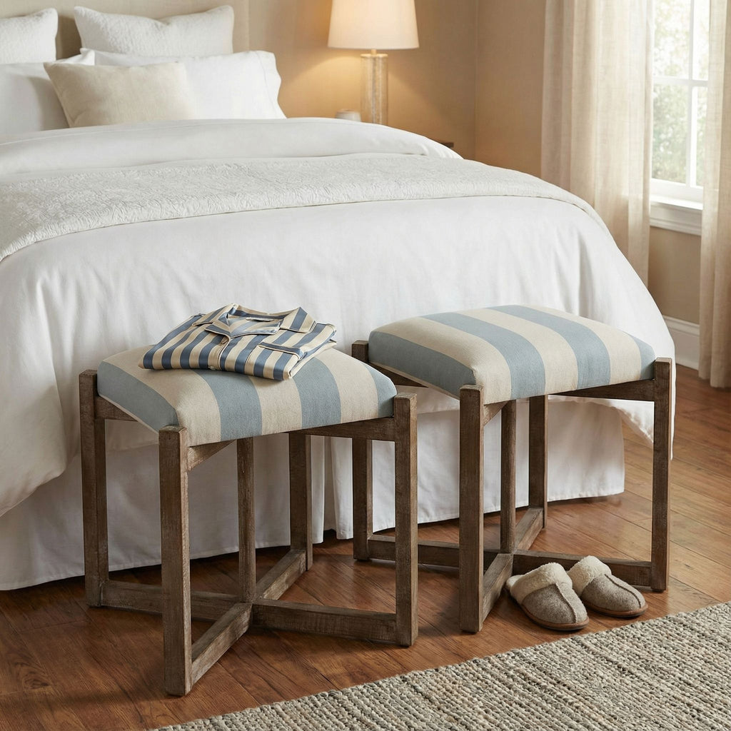Monboy Square Ottoman 20" Height, Blue and White Striped