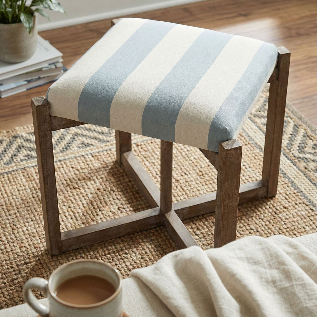 Monboy Square Ottoman 20" Height, Blue and White Striped