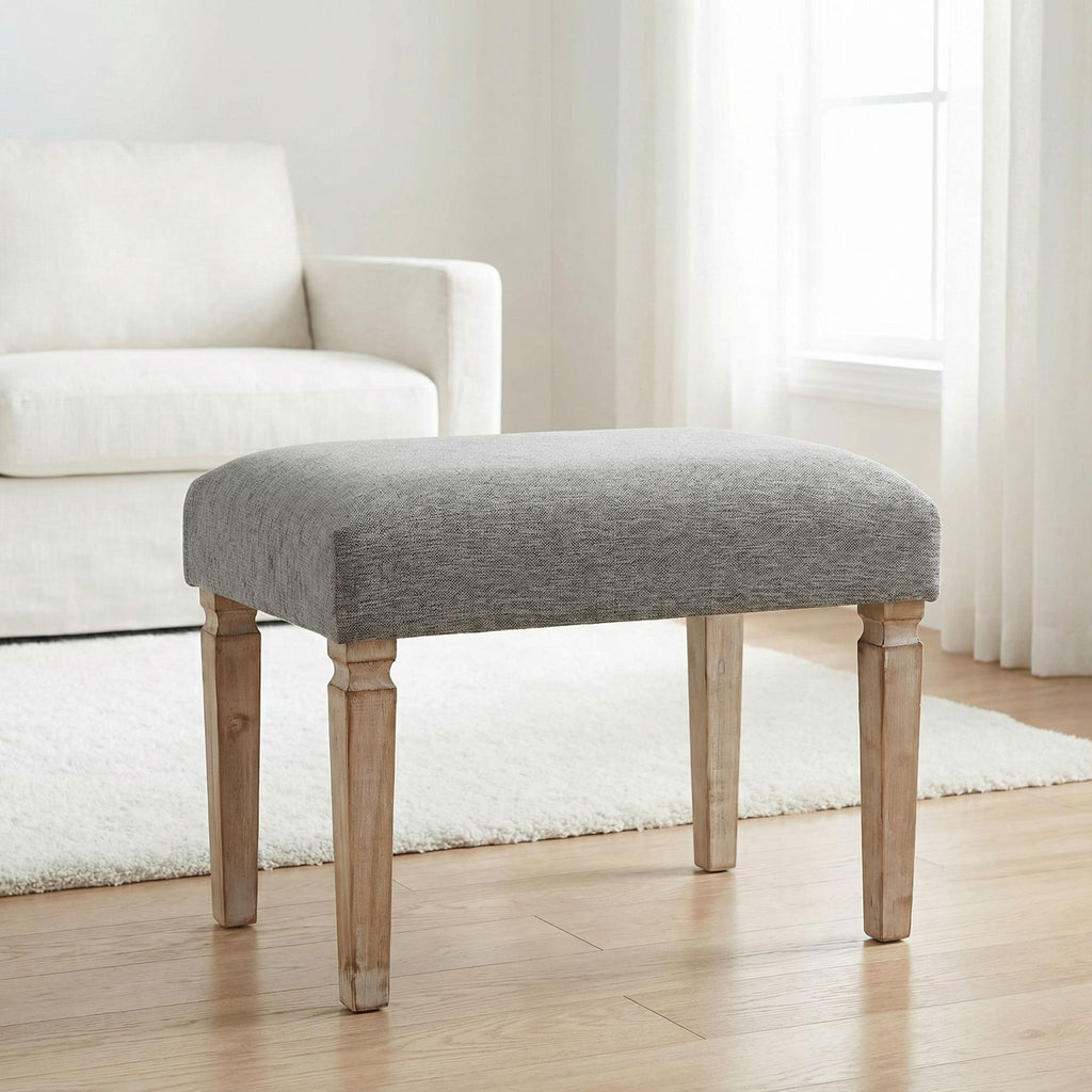 Cortesi Home Oslo Grey Fabric Ottoman with Wooden Legs