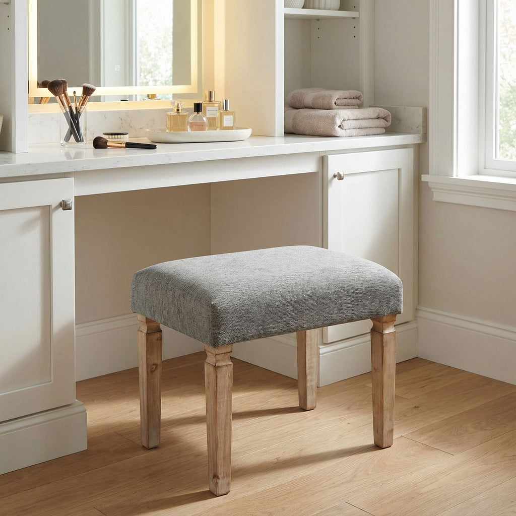 Cortesi Home Oslo Grey Fabric Ottoman with Wooden Legs