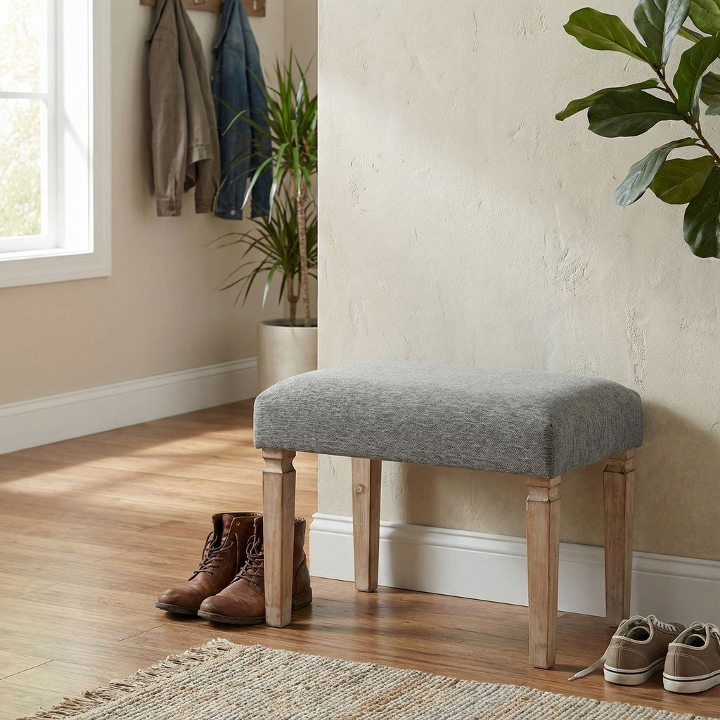 Cortesi Home Oslo Grey Fabric Ottoman with Wooden Legs