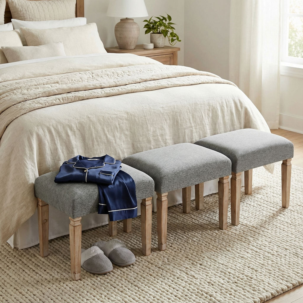 Cortesi Home Oslo Grey Fabric Ottoman with Wooden Legs