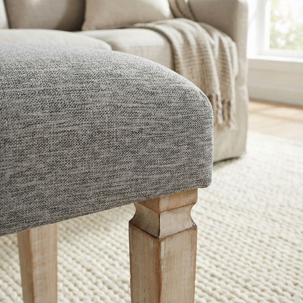 Cortesi Home Oslo Grey Fabric Ottoman with Wooden Legs