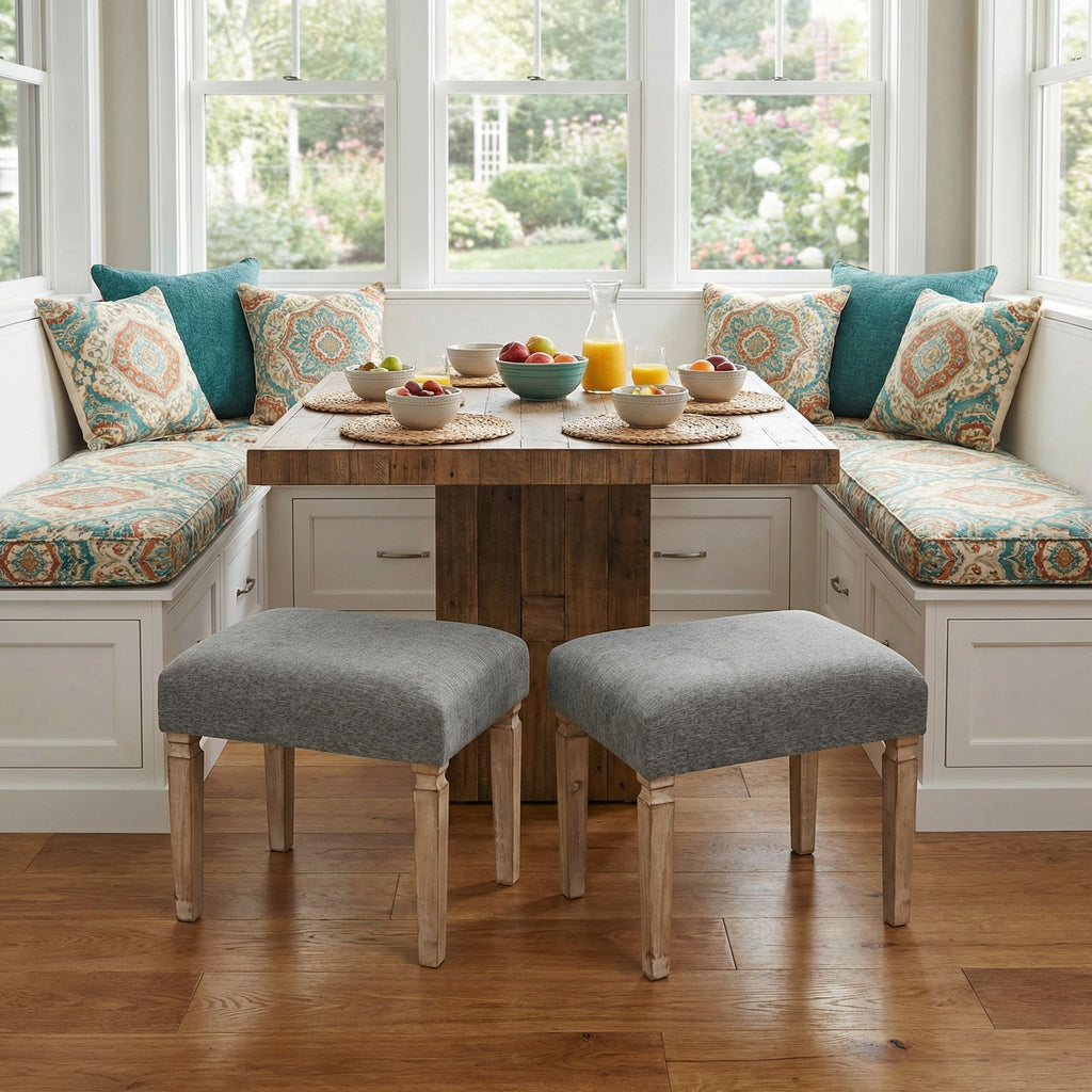 Cortesi Home Oslo Grey Fabric Ottoman with Wooden Legs