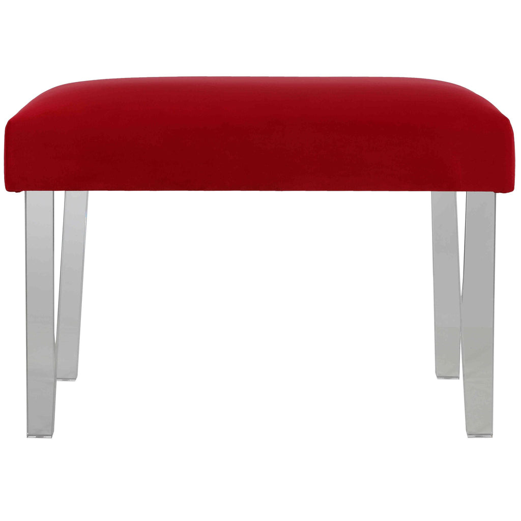 Whitecrest Bench Ottoman with Clear Acrylic Legs 24" Wide, Red Velvet