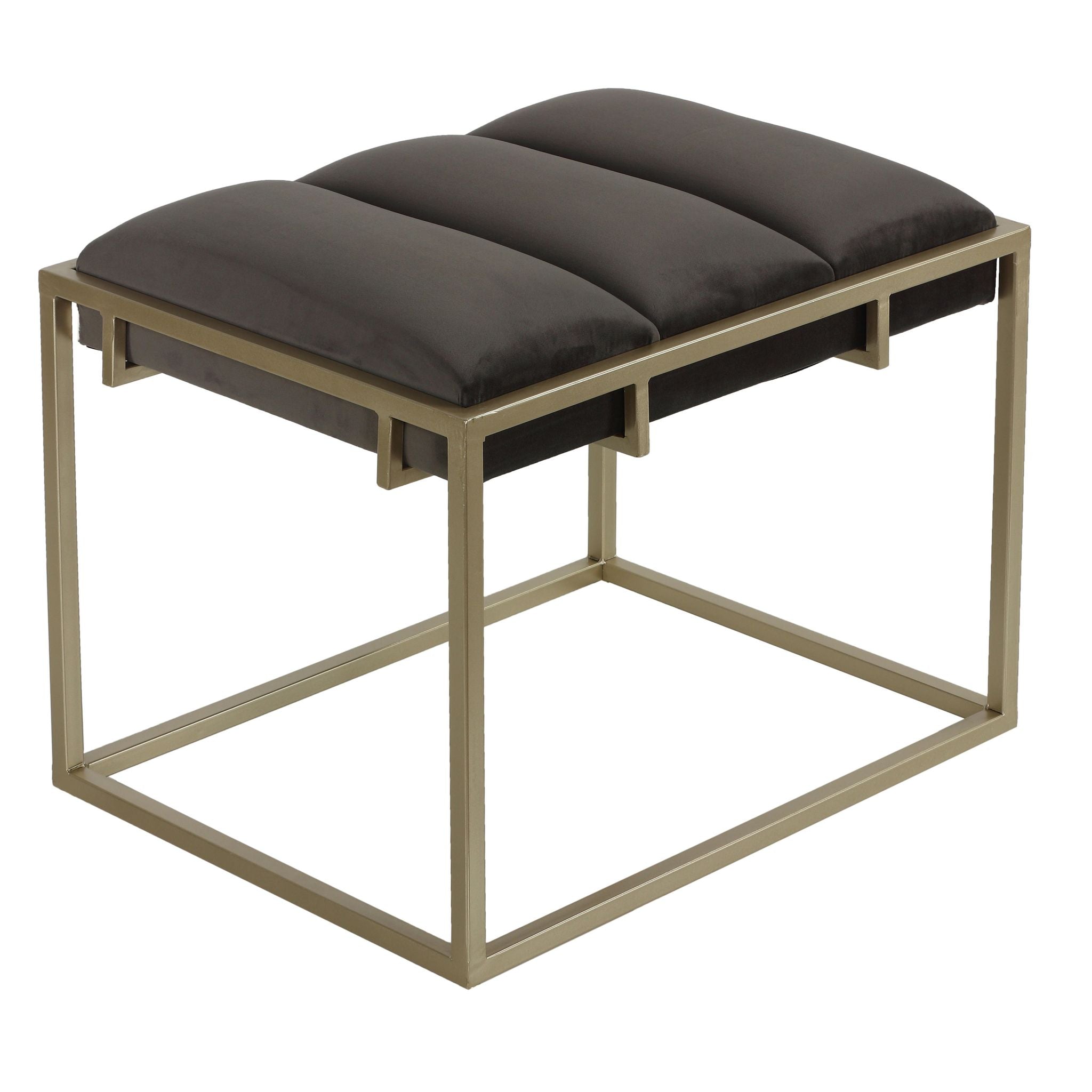 Bourne Rectangular Ottoman 20", Gray Velvet and Champagne Gold Metal