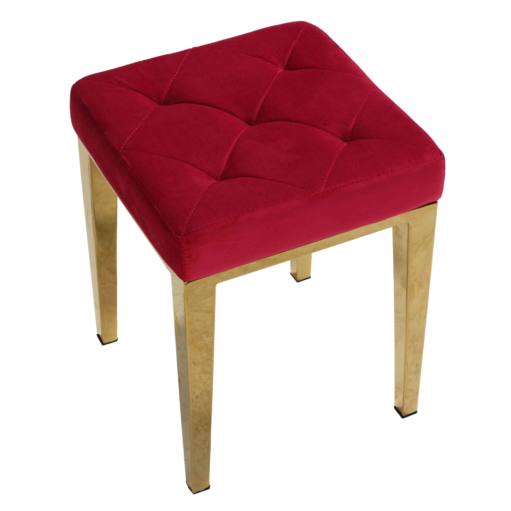 Leeds Square Vanity Ottoman in Pink Velvet, Brushed Gold