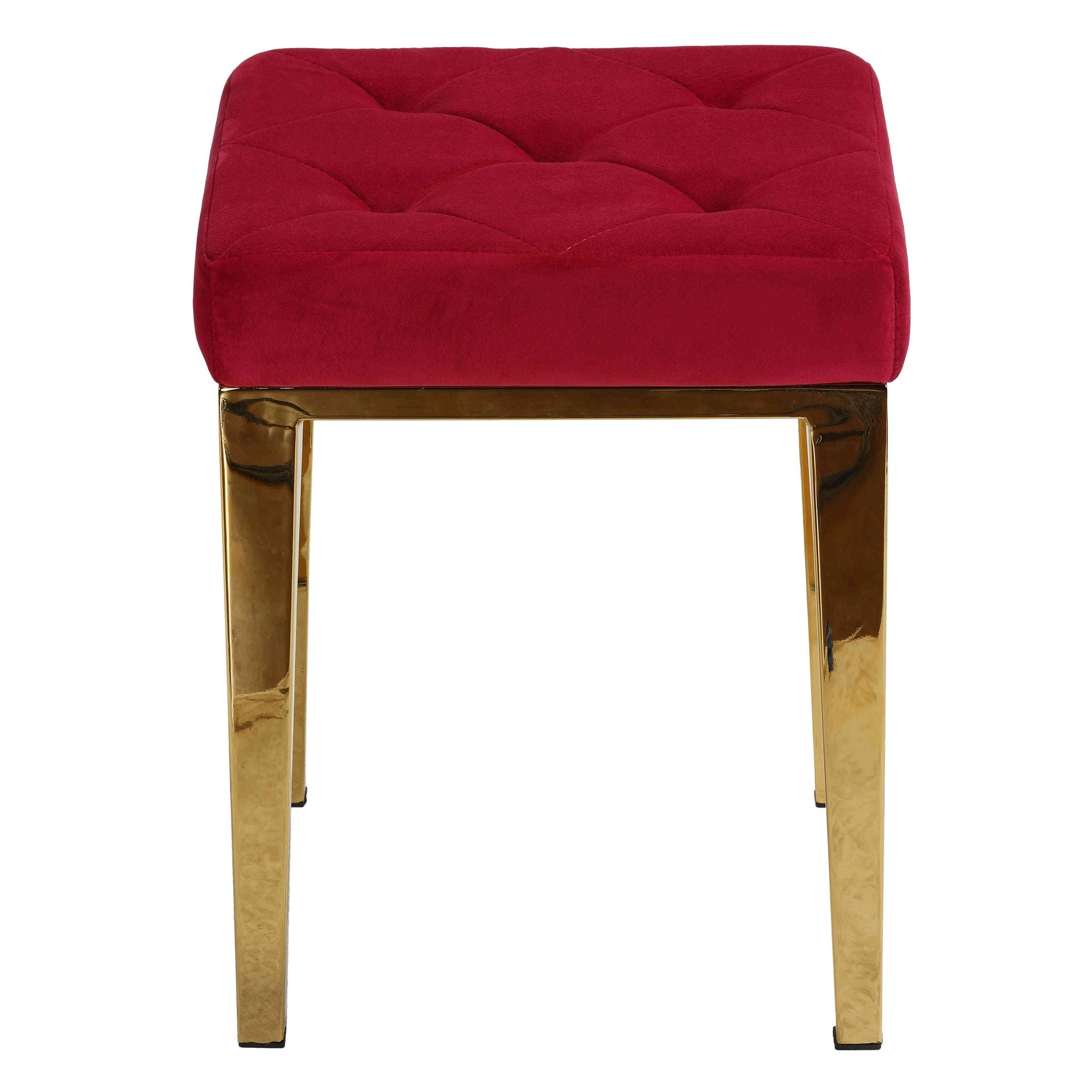 Leeds Square Vanity Ottoman in Pink Velvet, Brushed Gold