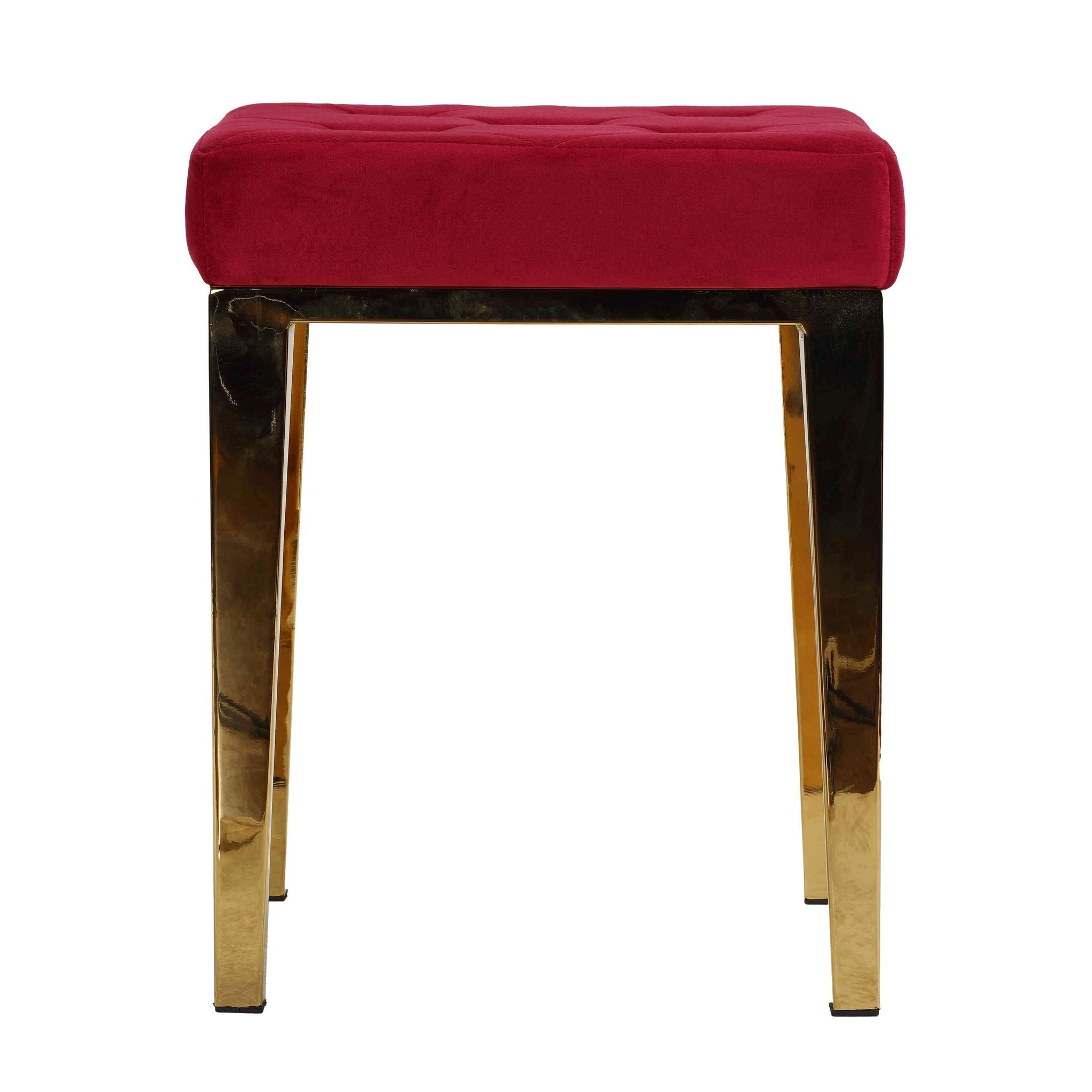 Leeds Square Vanity Ottoman in Pink Velvet, Brushed Gold