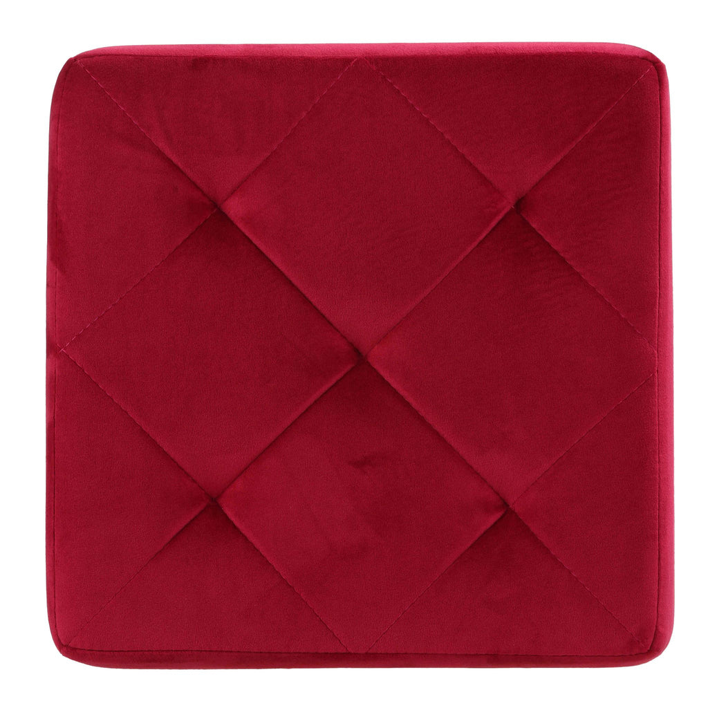 Leeds Square Vanity Ottoman in Pink Velvet, Brushed Gold