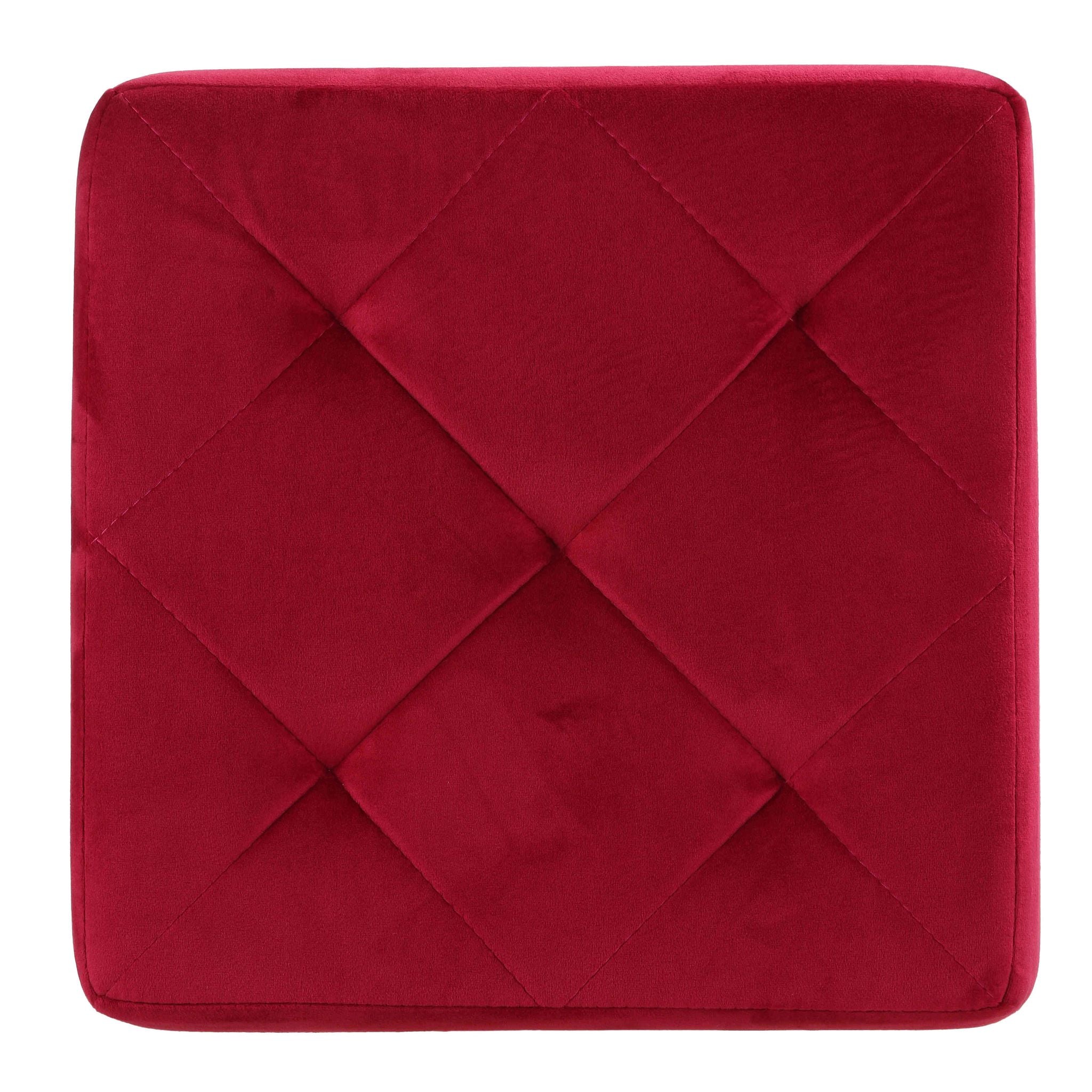 Leeds Square Vanity Ottoman in Pink Velvet, Brushed Gold