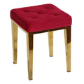 Leeds Square Vanity Ottoman in Pink Velvet, Brushed Gold