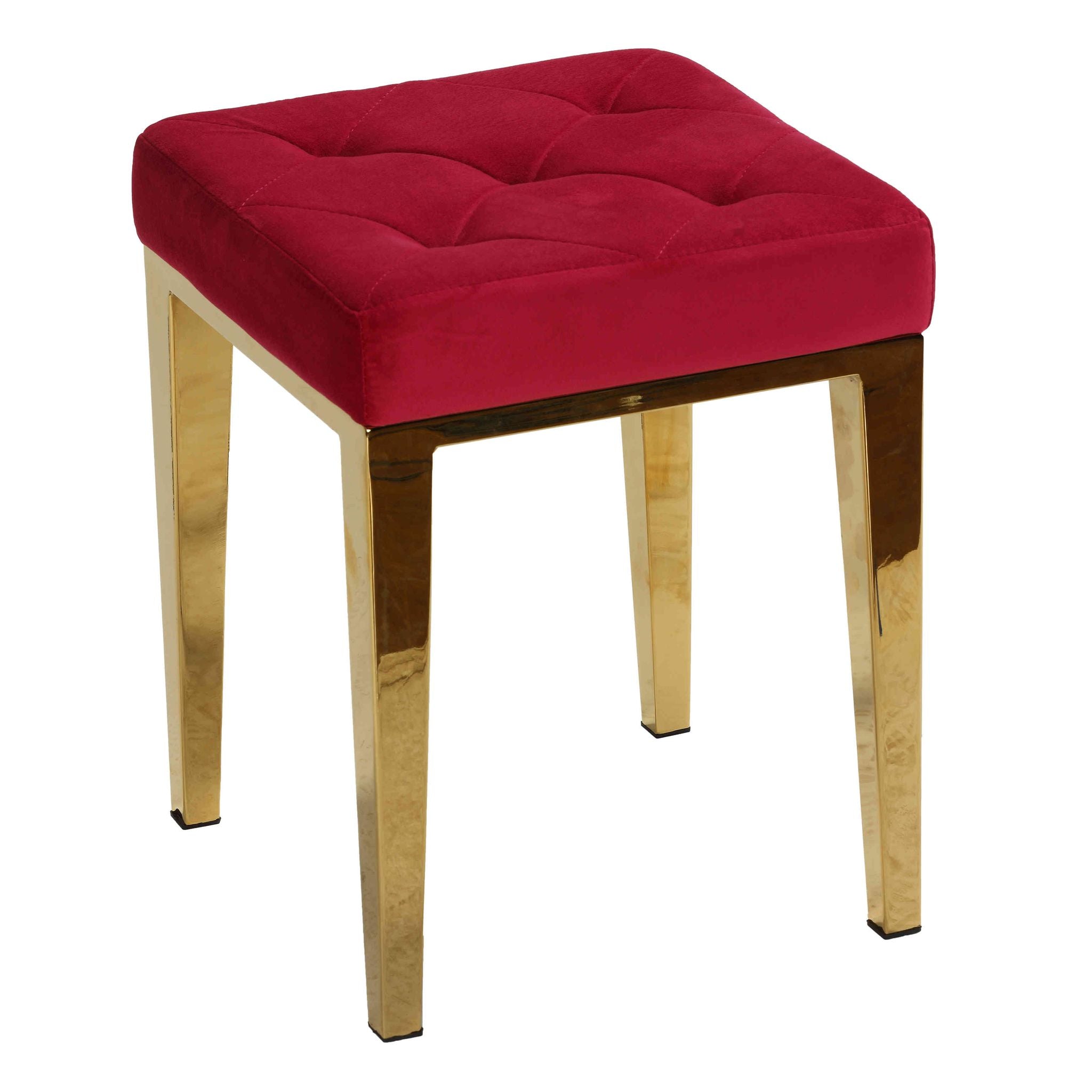 Leeds Square Vanity Ottoman in Pink Velvet, Brushed Gold