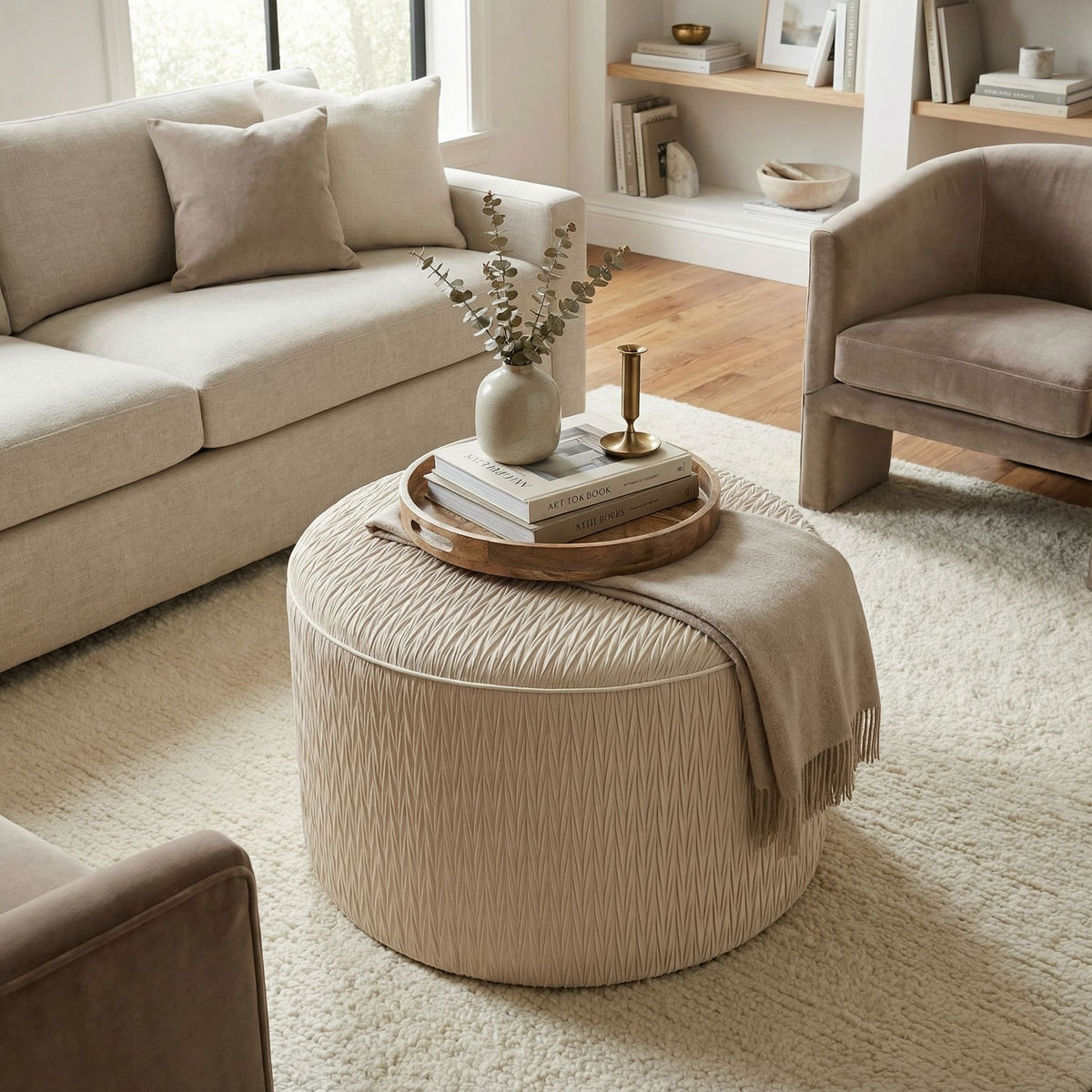 Valde Round Ottoman in Beige