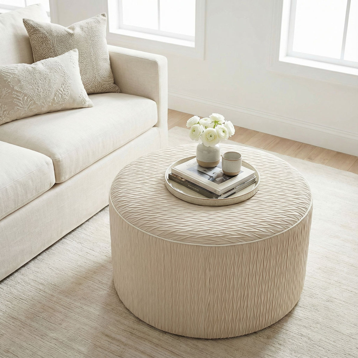 Valde Round Ottoman in Beige
