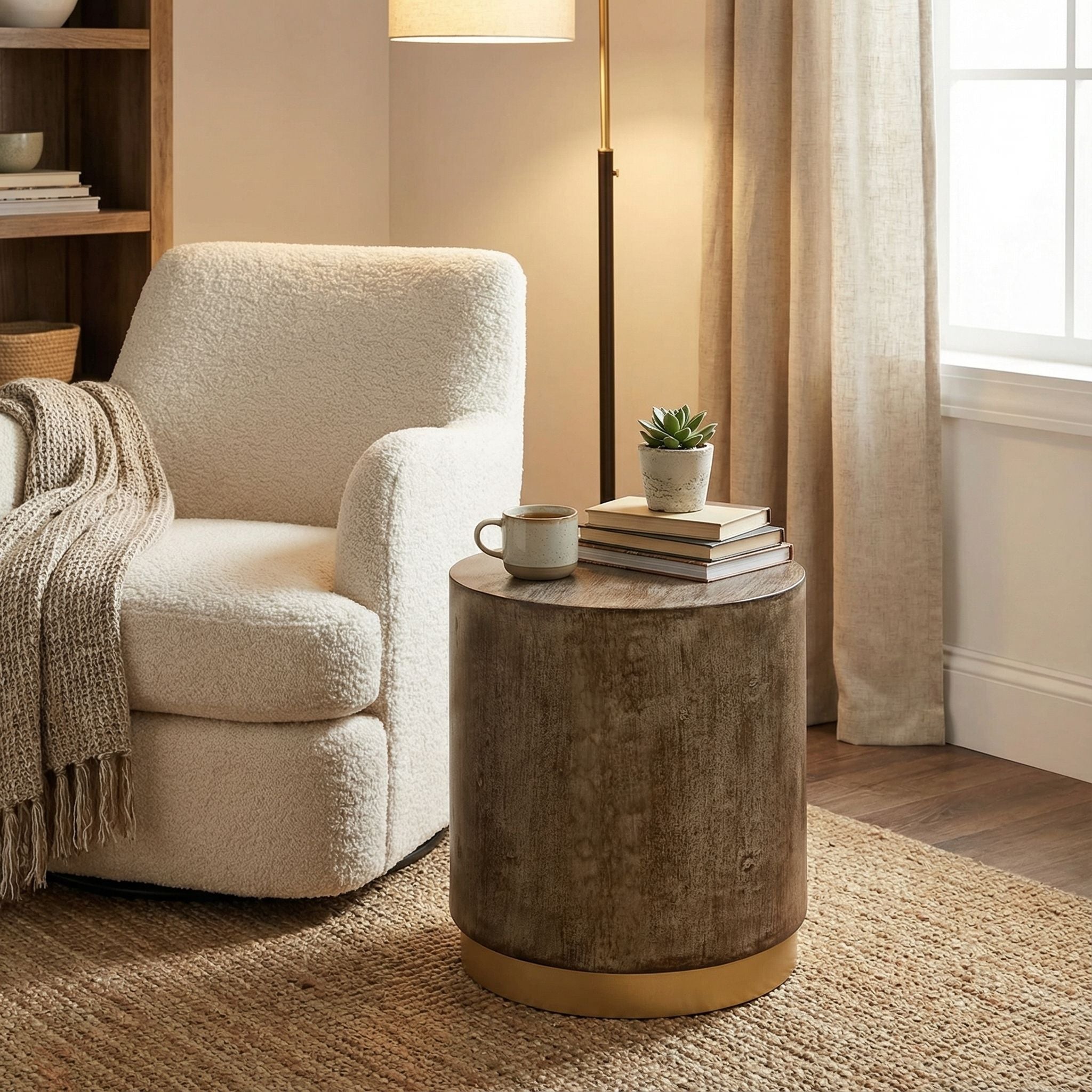 Tunbridge Round Wooden End Table Ottoman